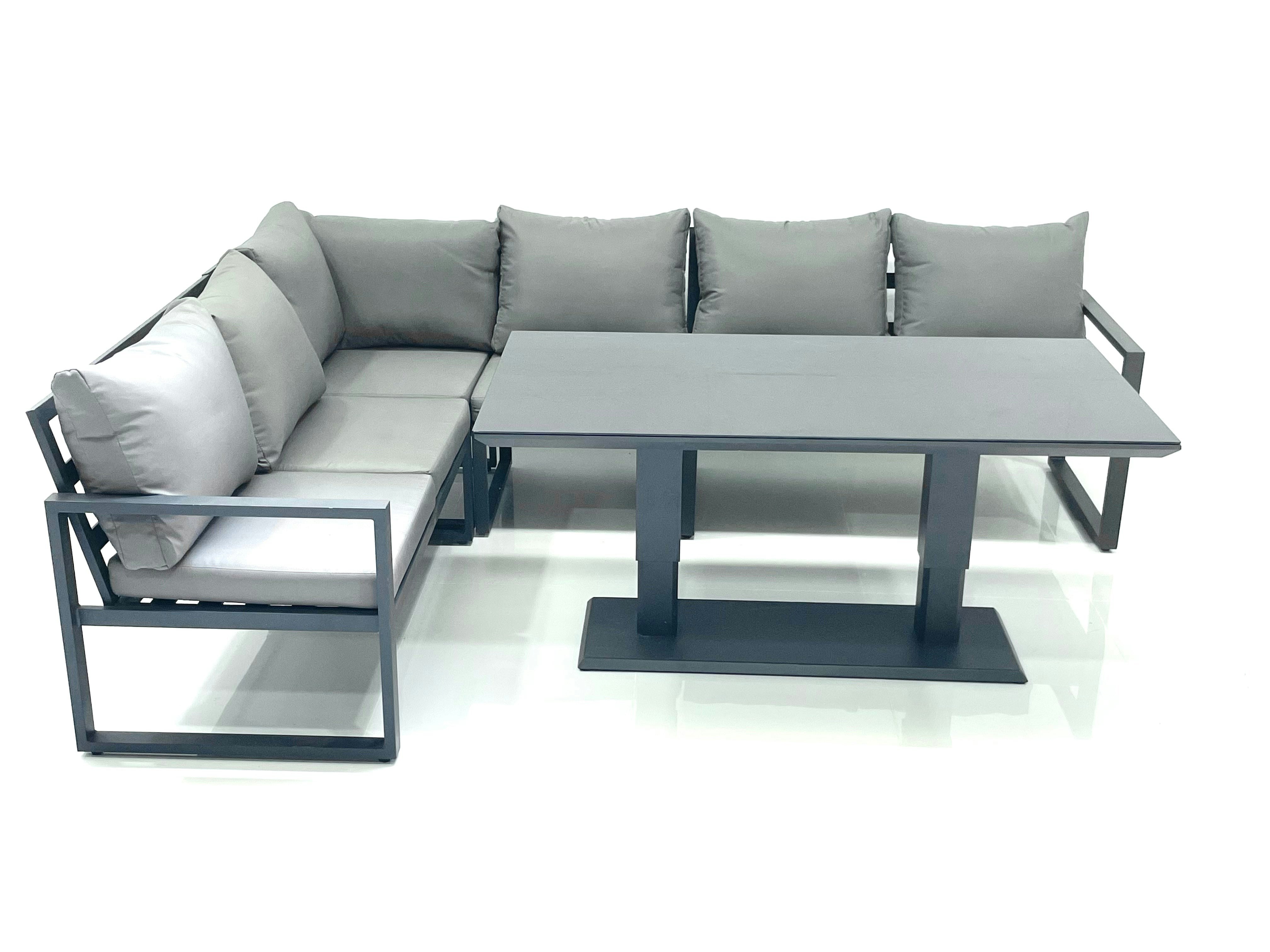 Fimous Dark/Grey Aluminum Outdoor Garden Furniture Set Corner Sofa Adjustable Rising Lifting Dining Table Sets