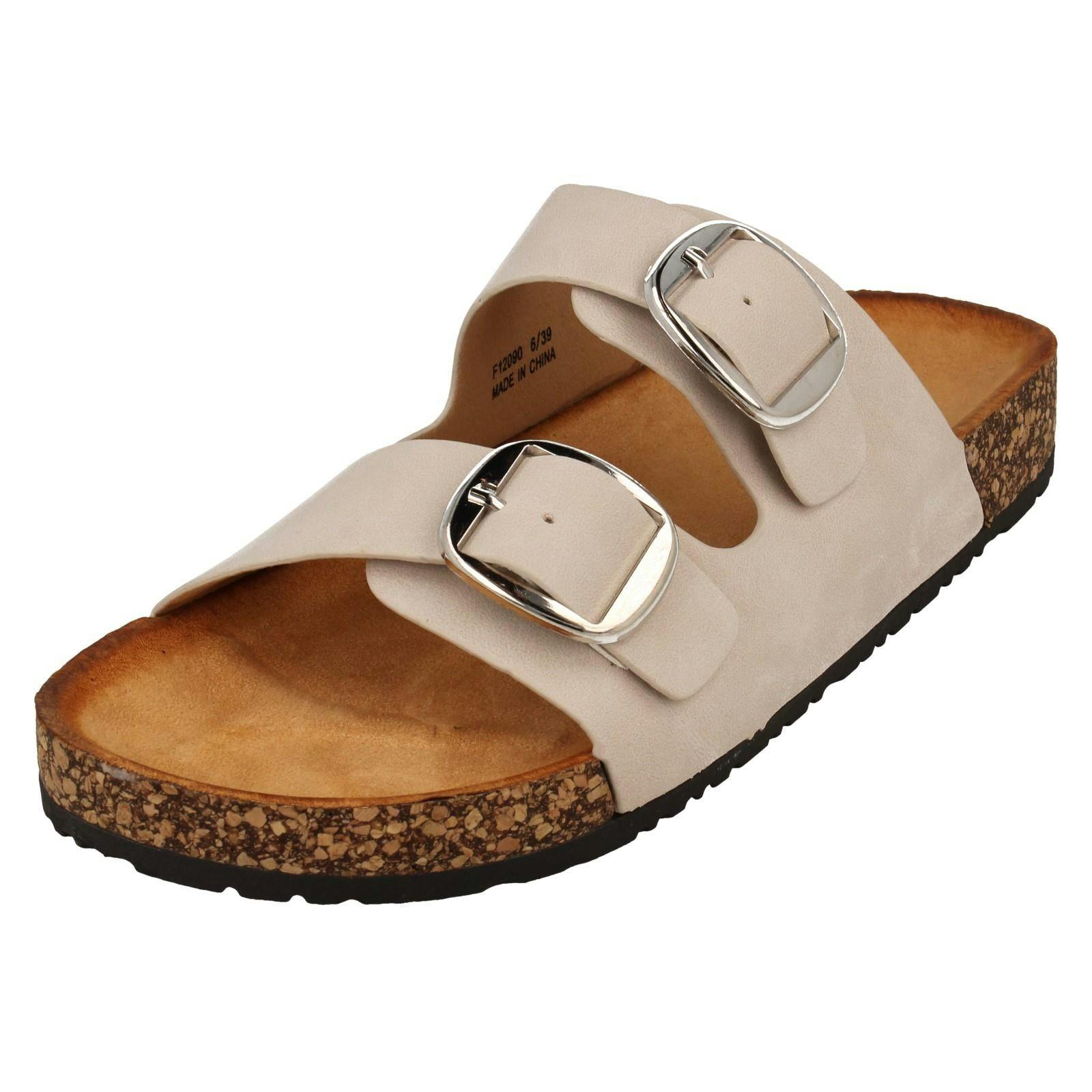 Down To Earth Women's Ivory Low Flatform Dual Buckle Mule Sandal F12090 - Uk 4