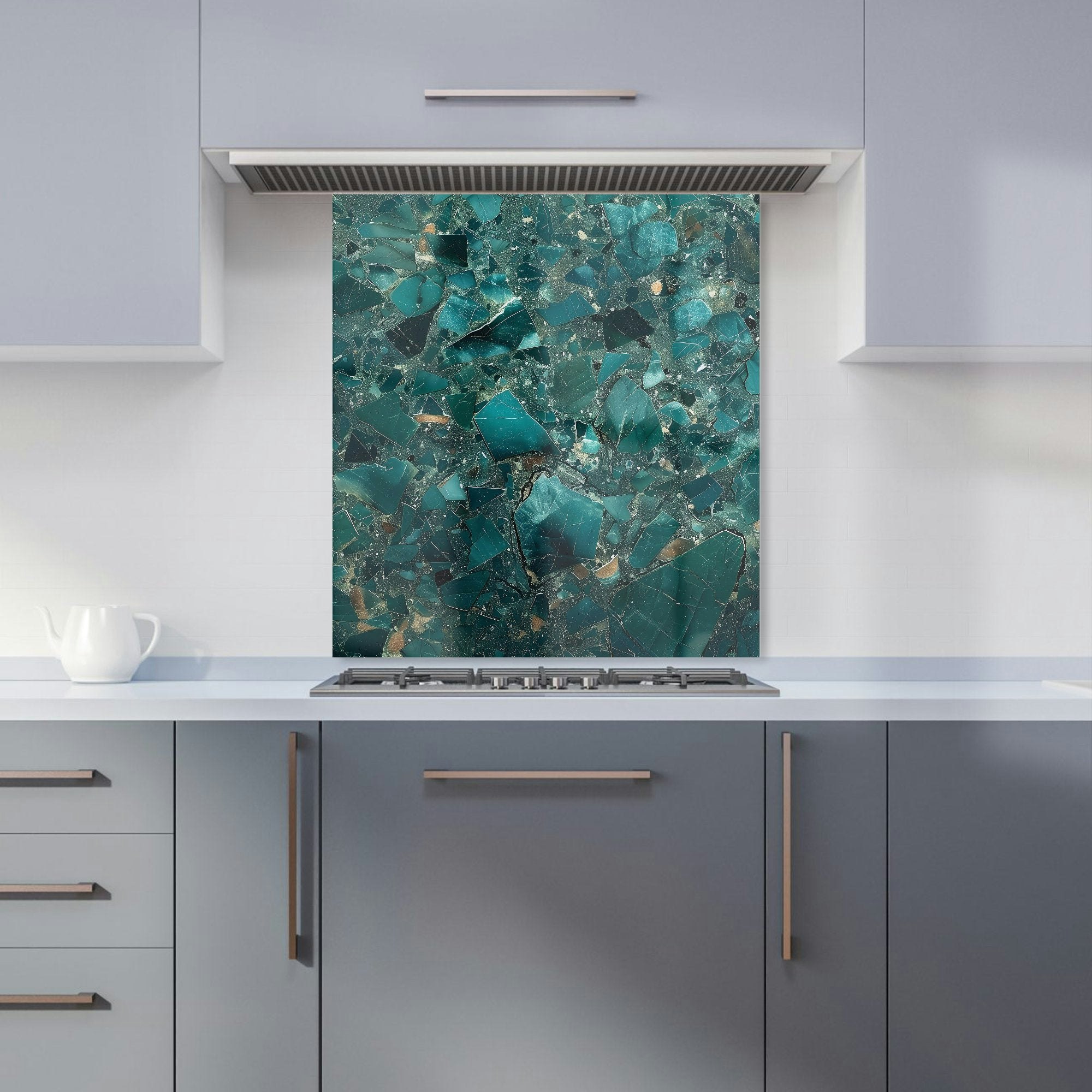 Warren Reed - Designer Teal Quartz Effect Kitchen Splashback - W600mm X H650mm