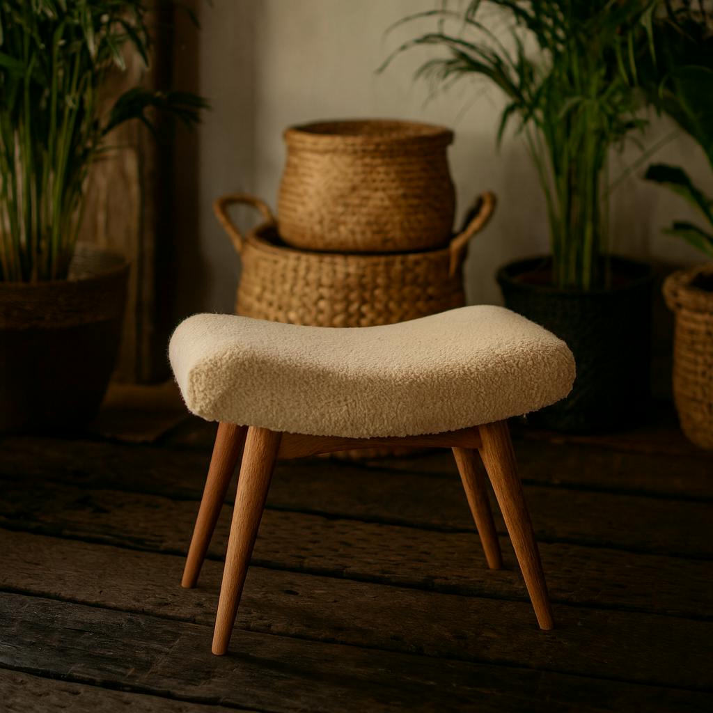Wyld Haus Cream Olbia Boucle Curved Bench Mango Legs