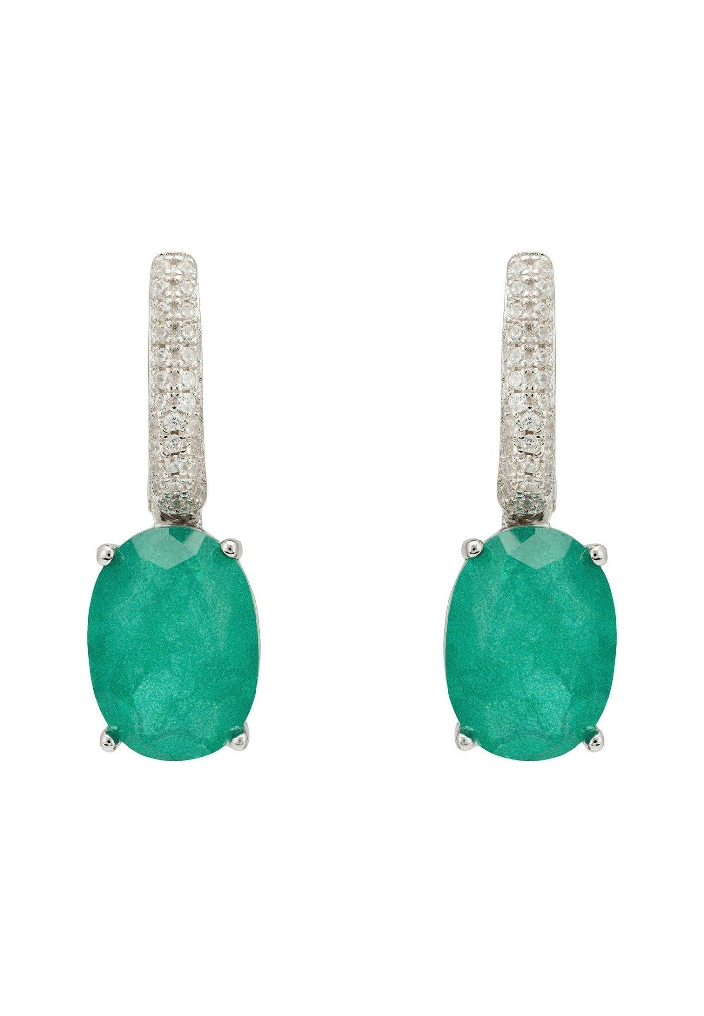 Latelita Silver Alexandra Oval Drop Earrings Colombian Emerald