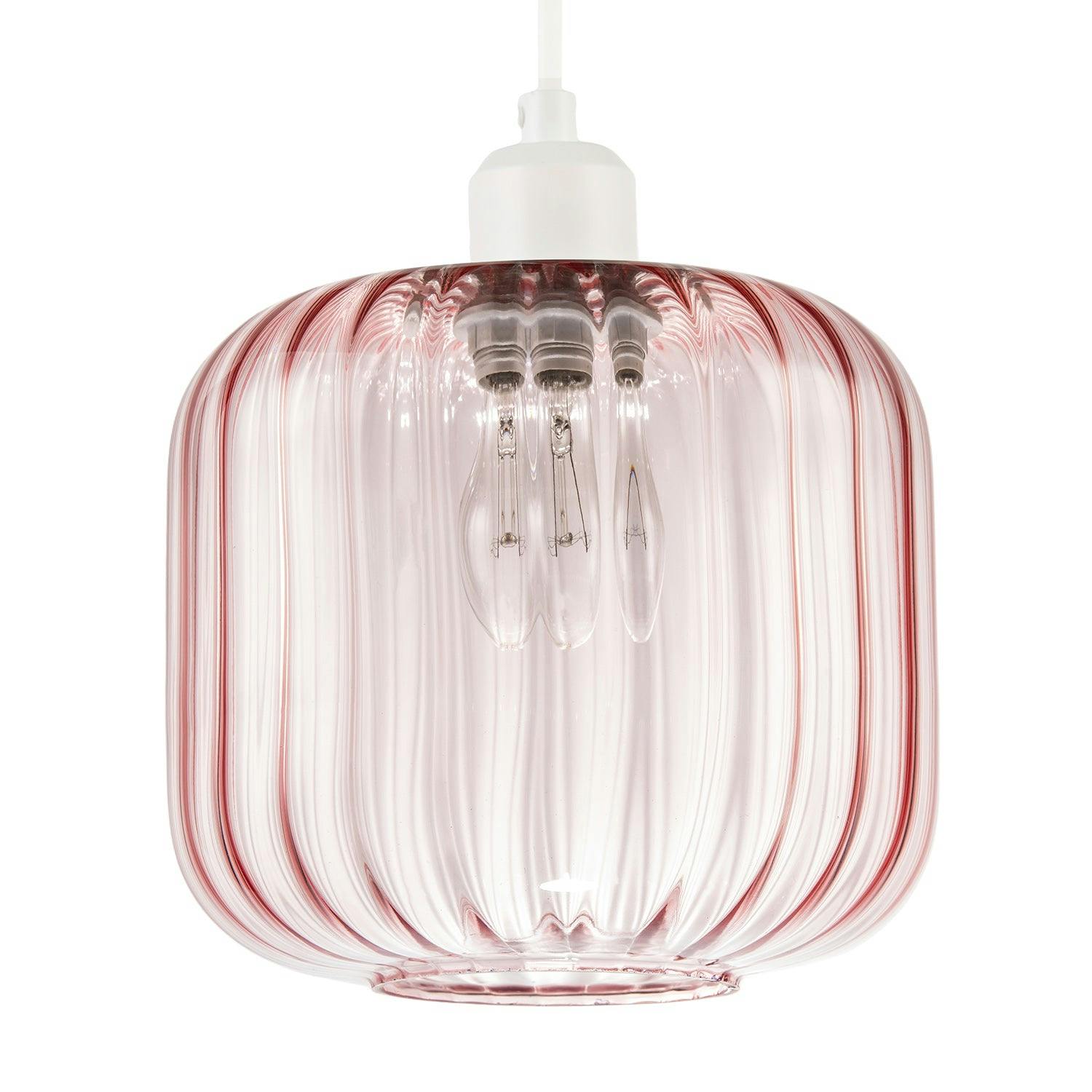 Happy Homewares Pink/Light Contemporary Soft Glass Wide Ribbed Square Pendant Shade