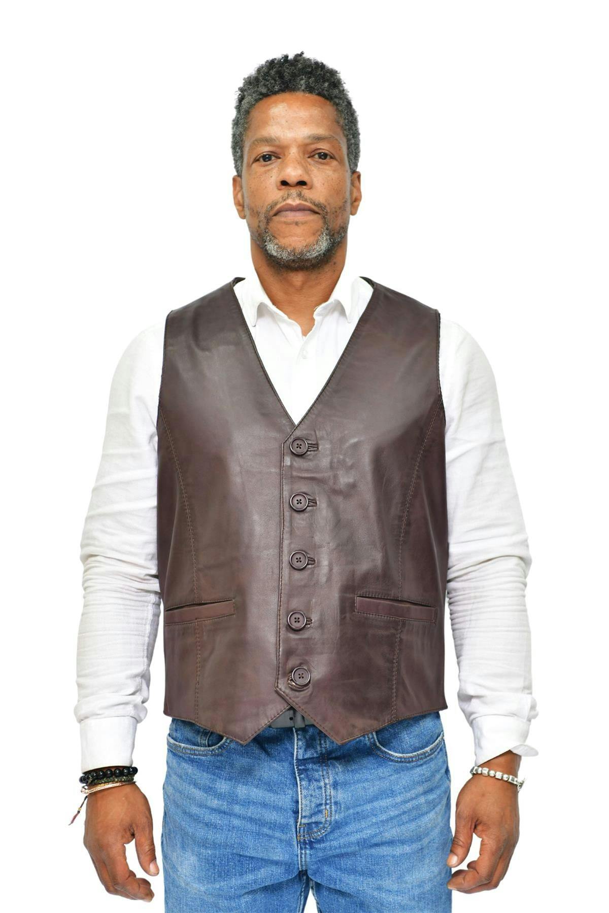 Infinity Leather Men's Brown Classic Leather Waistcoat-Chester - Uk 2XL | Eu 54 | Us 44