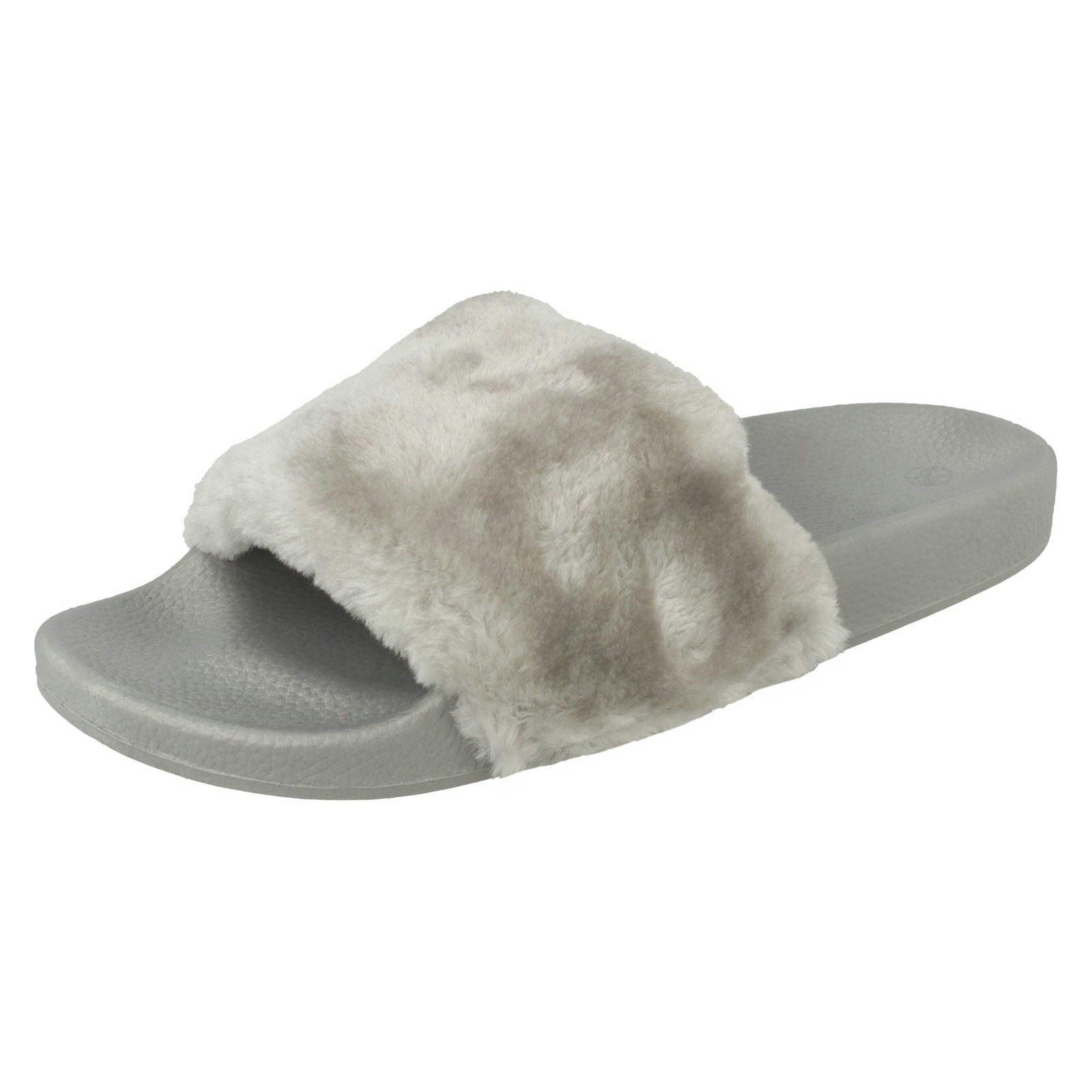 Spot On Women's Grey Flat Slip On Mule Sandals - Uk 7