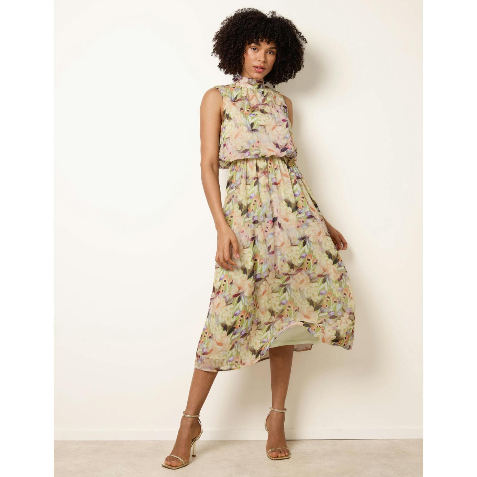 Blue Vanilla Blue/Green Vanilla Watercolour Printed Sleeveless Midi Dress - M