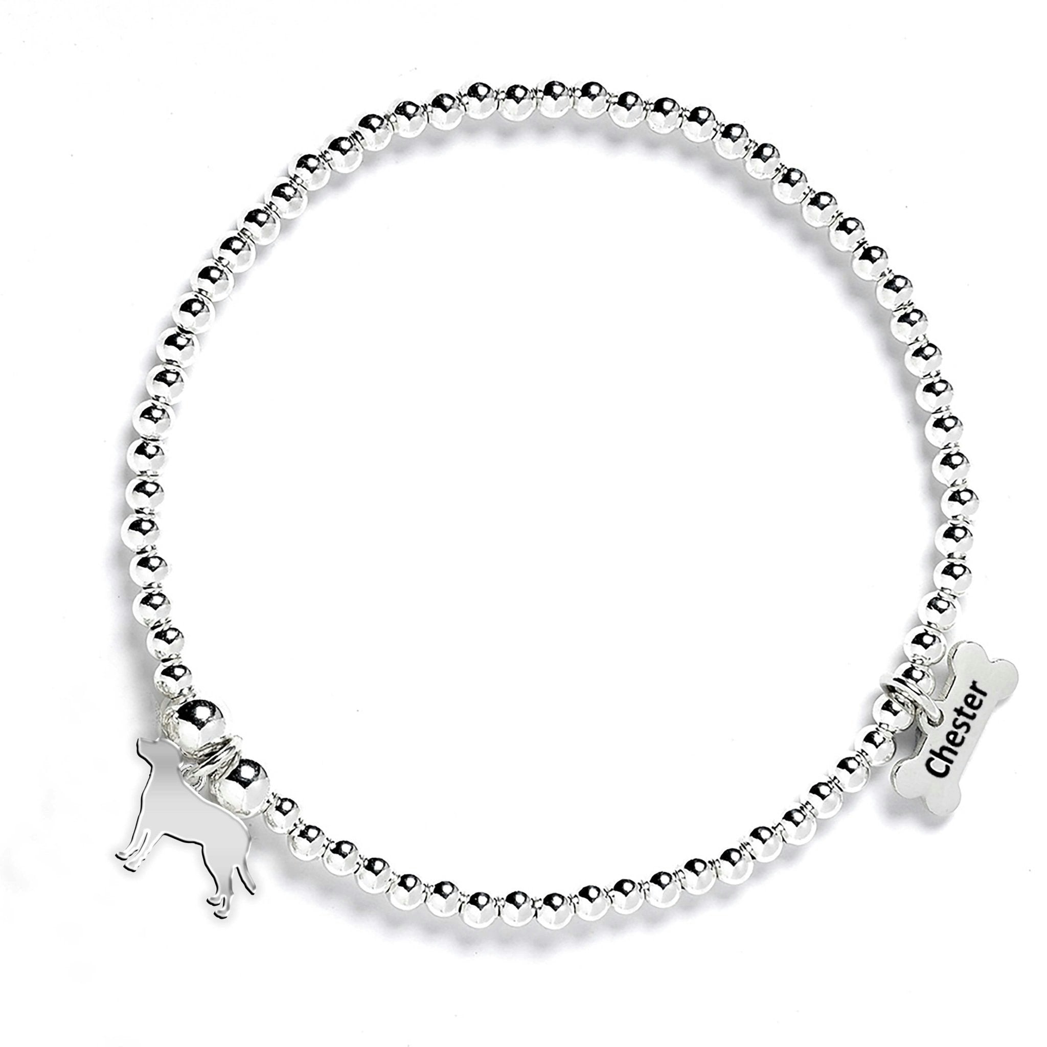 Mylee London Silver Entlebucher Mountain Dog Silhouette Ball Bead Bracelet - Personalised - No