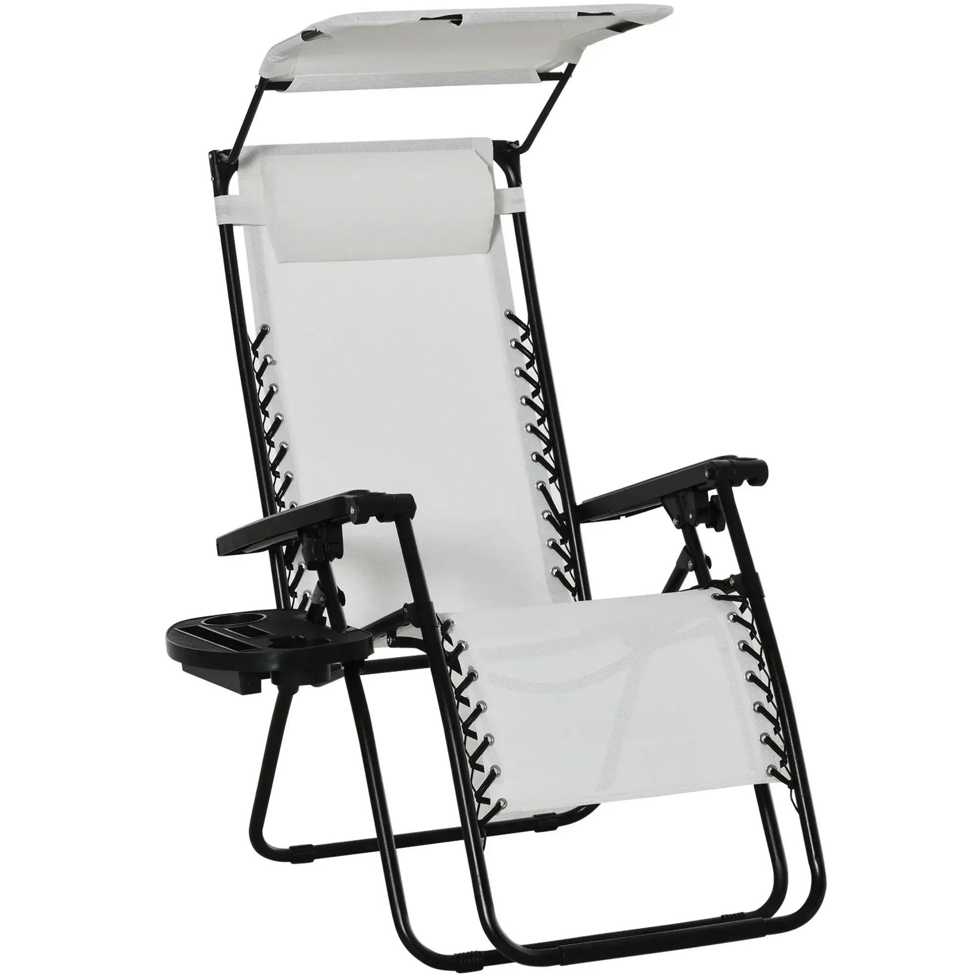 Outsunny Zero Gravity Chair Adjustable Patio Lounge W/ Cup Holder White - Image 4