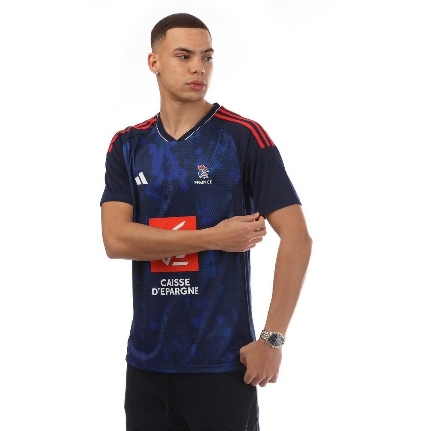 Adidas Men's Blue France Ffr Handball Shirt - Team Navy - M - Team Navy - 100% Recycled Polyester