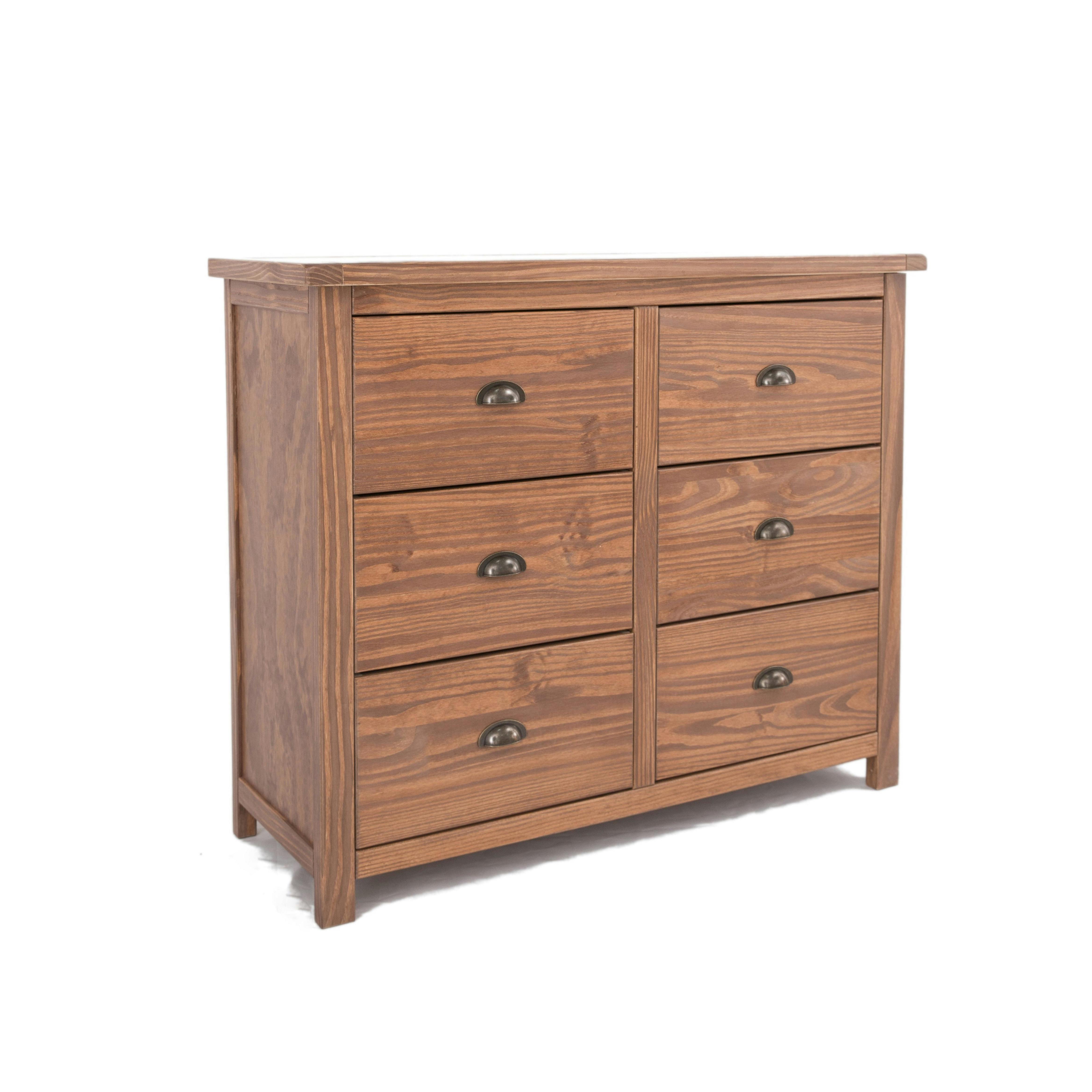 Cabinet Bits Padua 6 Drawer Chest - Brown Pine Wood - Brass Cup Handle - Image 4