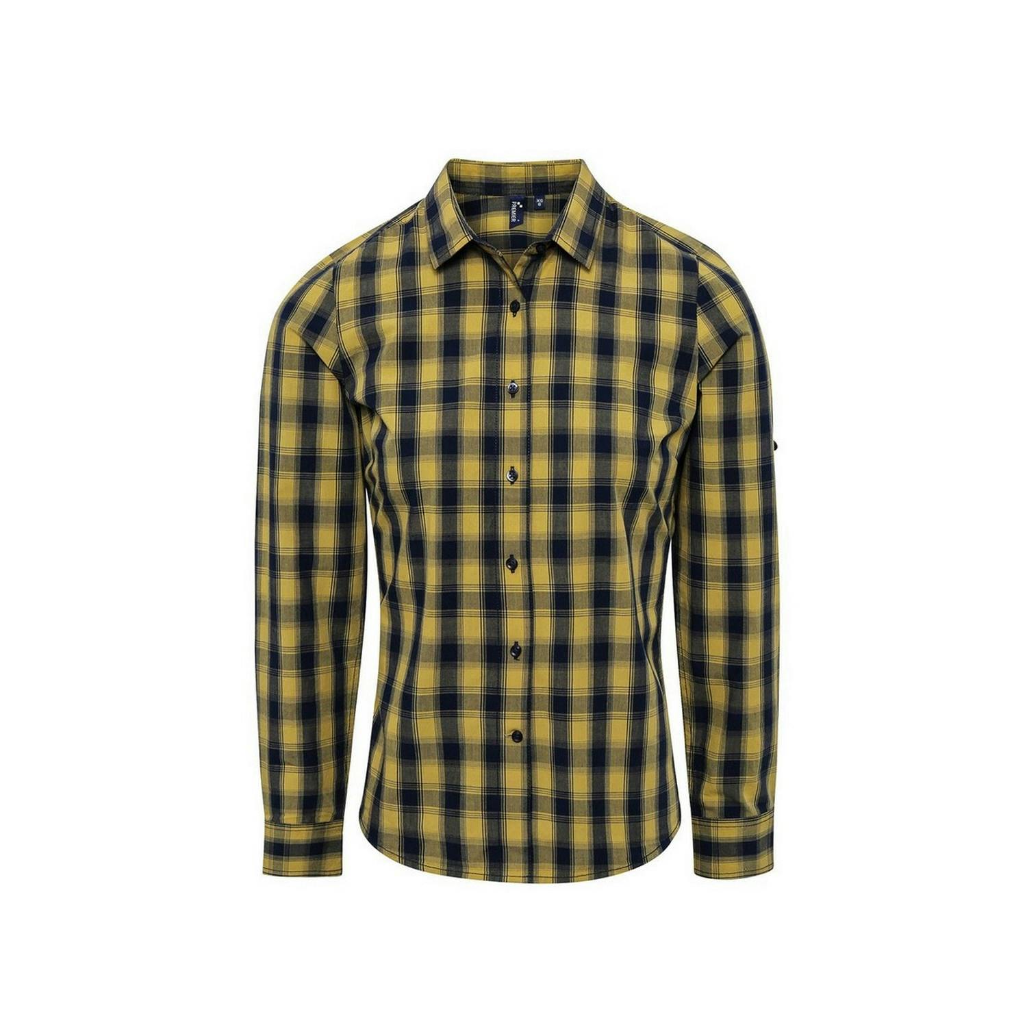 Premier (L, Camel/Navy) Womens/Ladies Mulligan Checked Long-Sleeved Shirt - Image 3