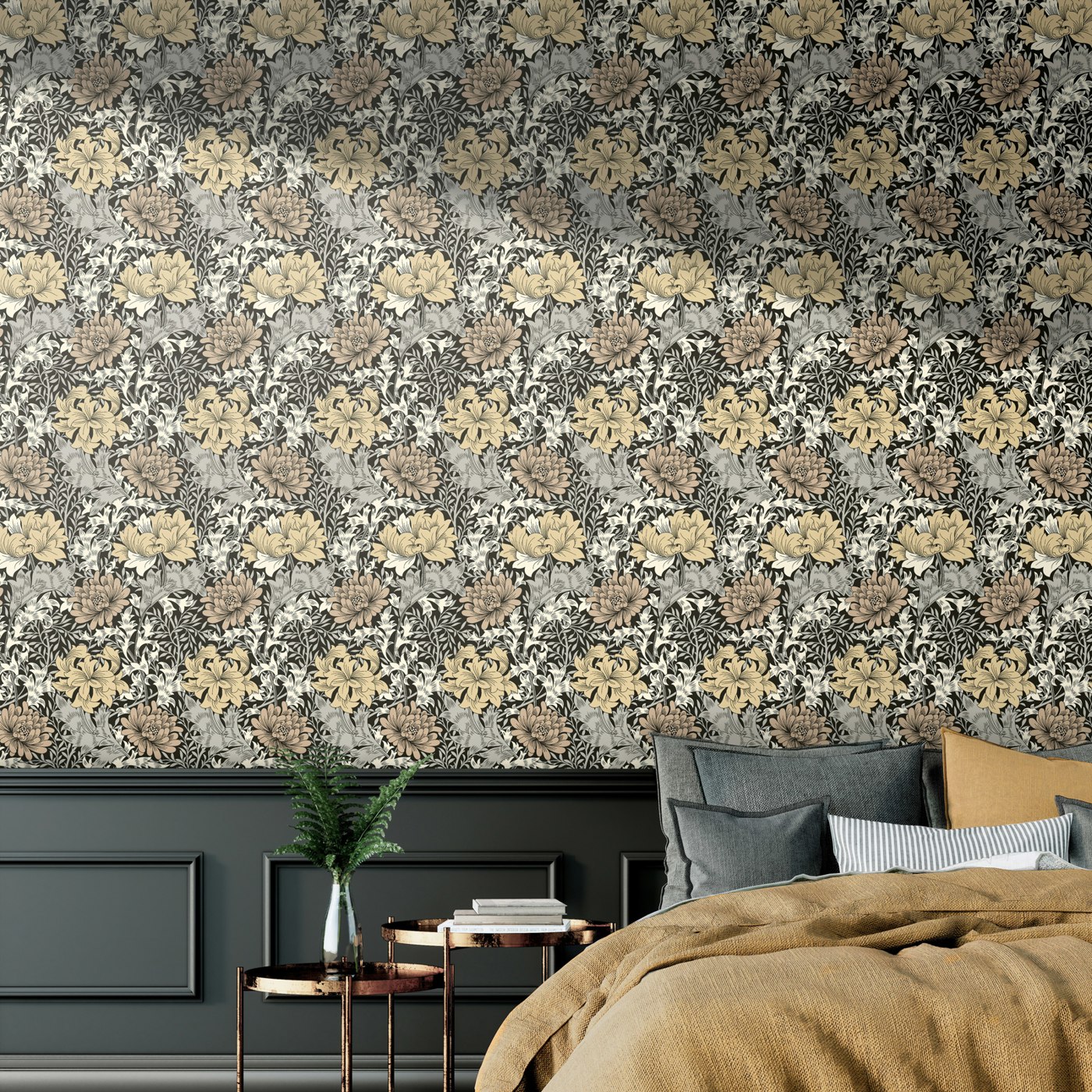 Hoopla Walls Chrysanthemum - Graphite Mix 10M Wallpaper - Graphite Mix