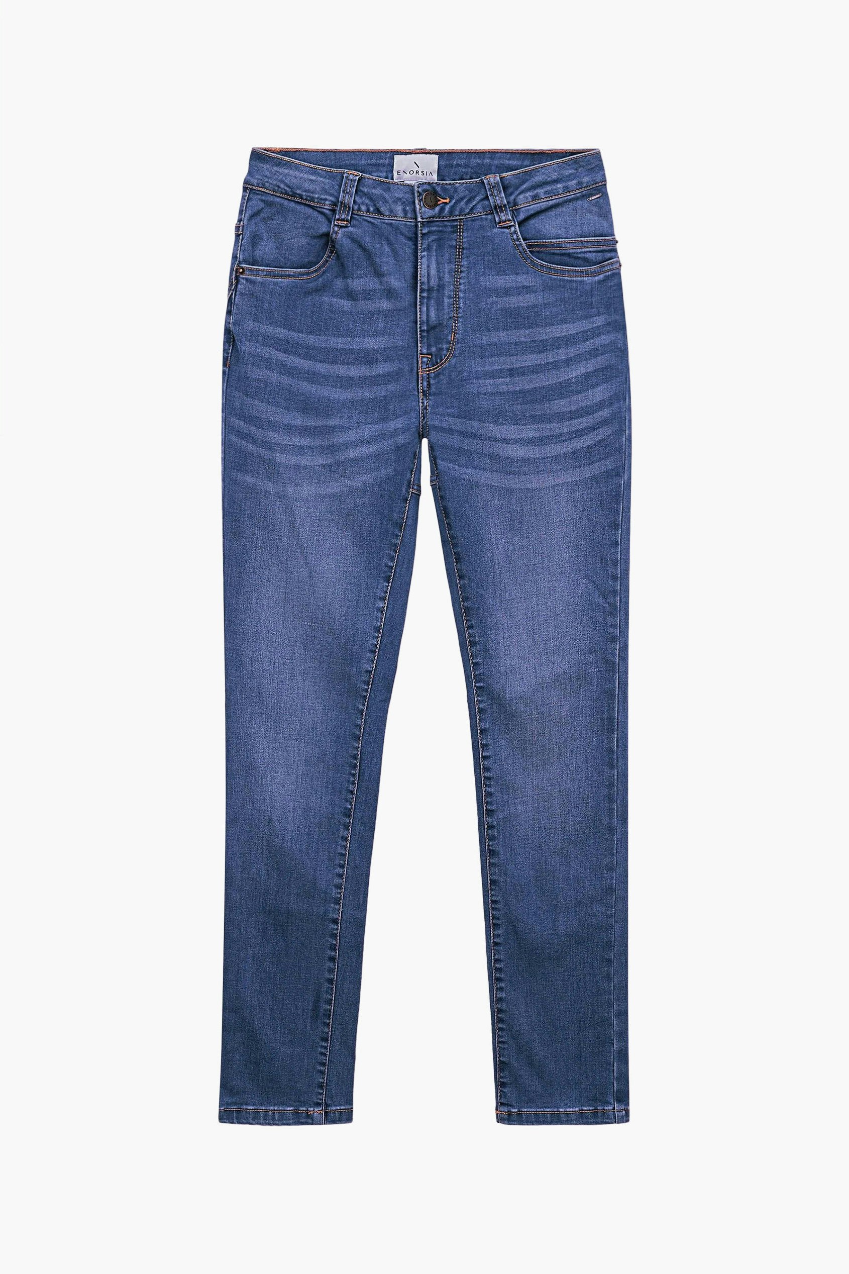Enorsia Blue Mid Waist Skinny Jeans - 16 - 70% Cotton, 25% Poly, 2.8% Viscose, 2.2% Spandex - Mid