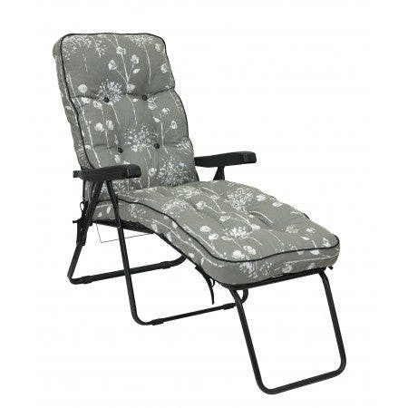 Rackhams Grey/Black Deluxe Garden Lounger | Multi-Pattern Reclining Sun Lounger - Renaissance ( Frame) - 118Cm X 58Cm X 118Cm