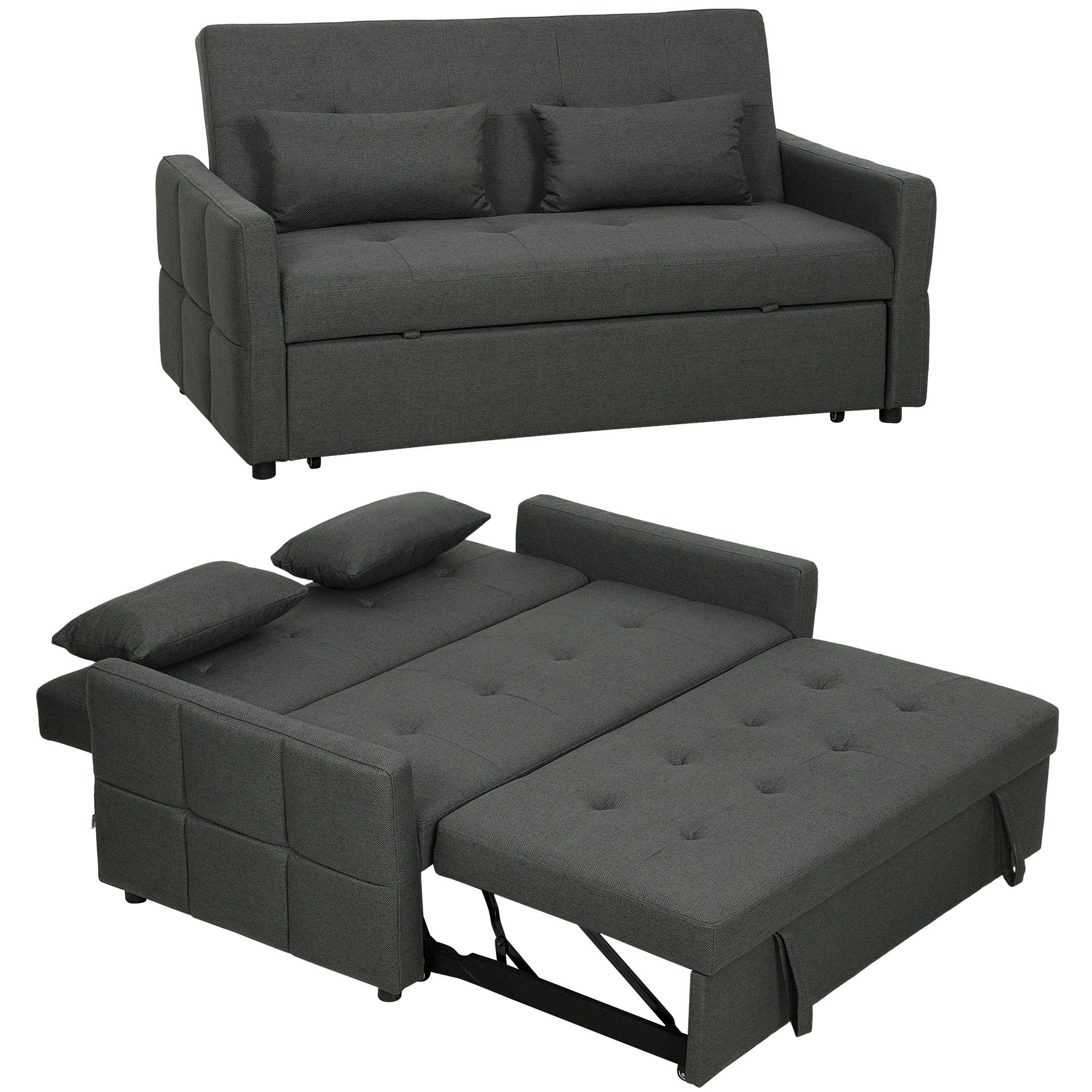 Homcom Light/Grey 2 Seater Sofa Bed, Convertible Pull Out Bed Settee, - Charcoal - Sofa Bed - 158W X 85D X 85H Cm