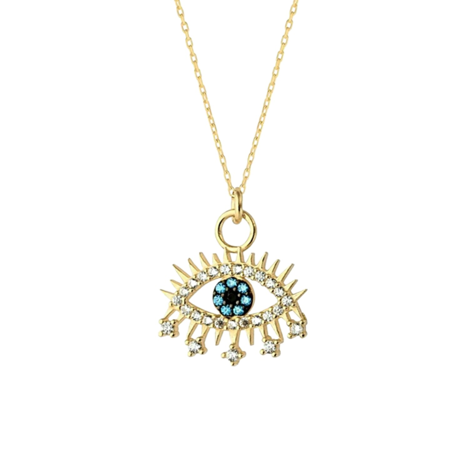 Spero London Blue/Silver/Gold Evil Eye Earring Eye Eyelash Sterling Pendant Necklace