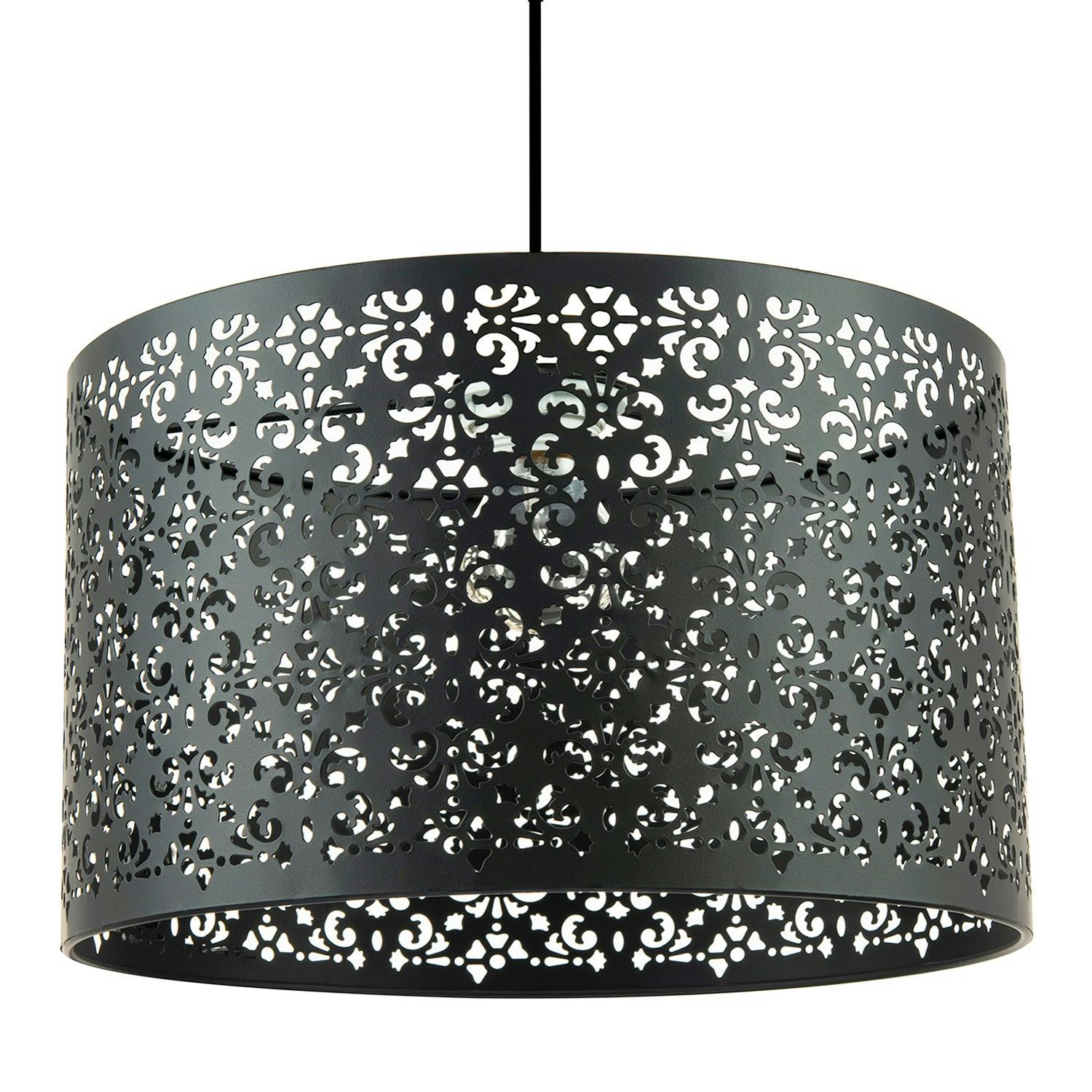Rackhams Black Moroccan Designed Large Metal Pendant Shade With Floral Decor