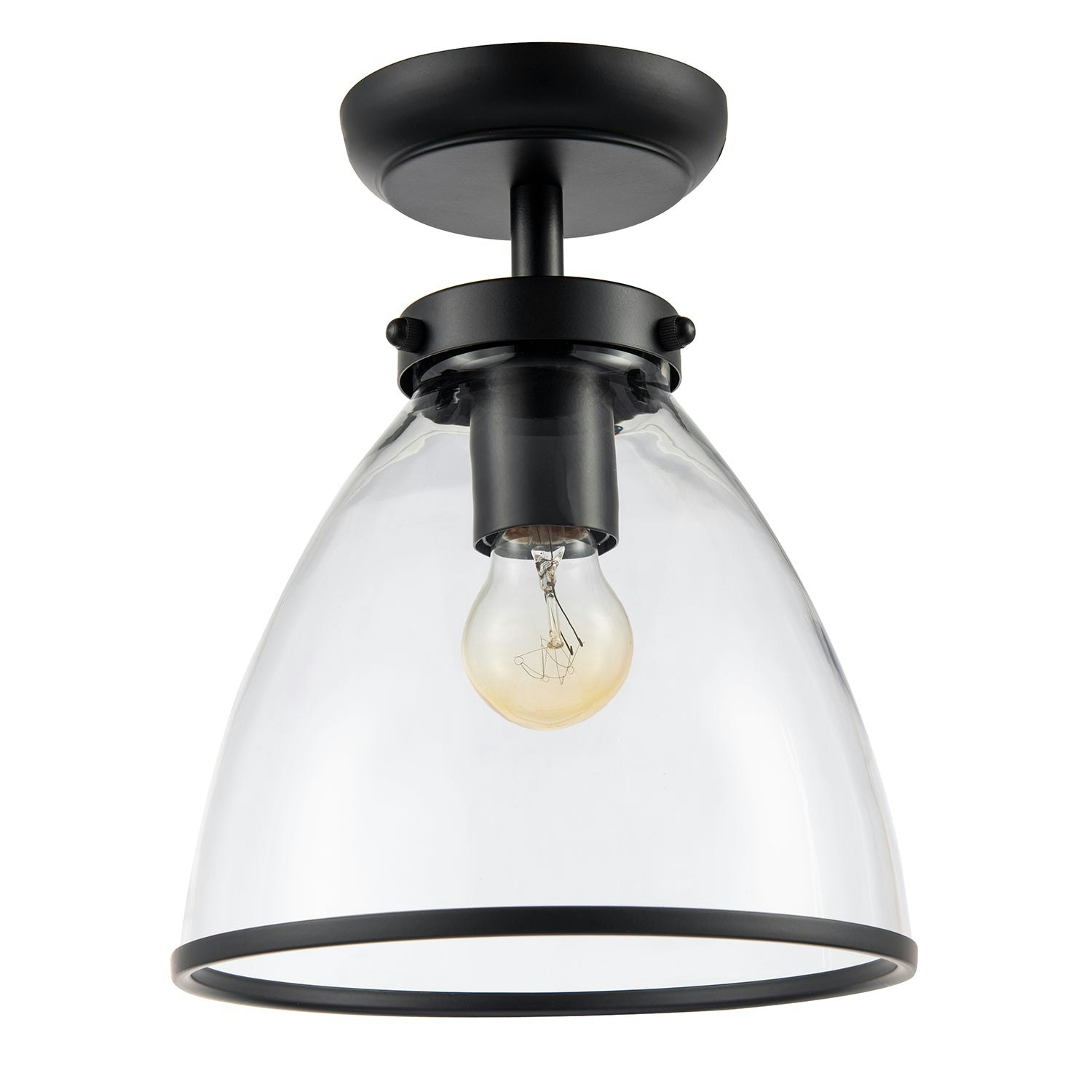 Happy Homewares Black Industrial Style Matte Ceiling Lamp Fitting With Transparent Glass Shade