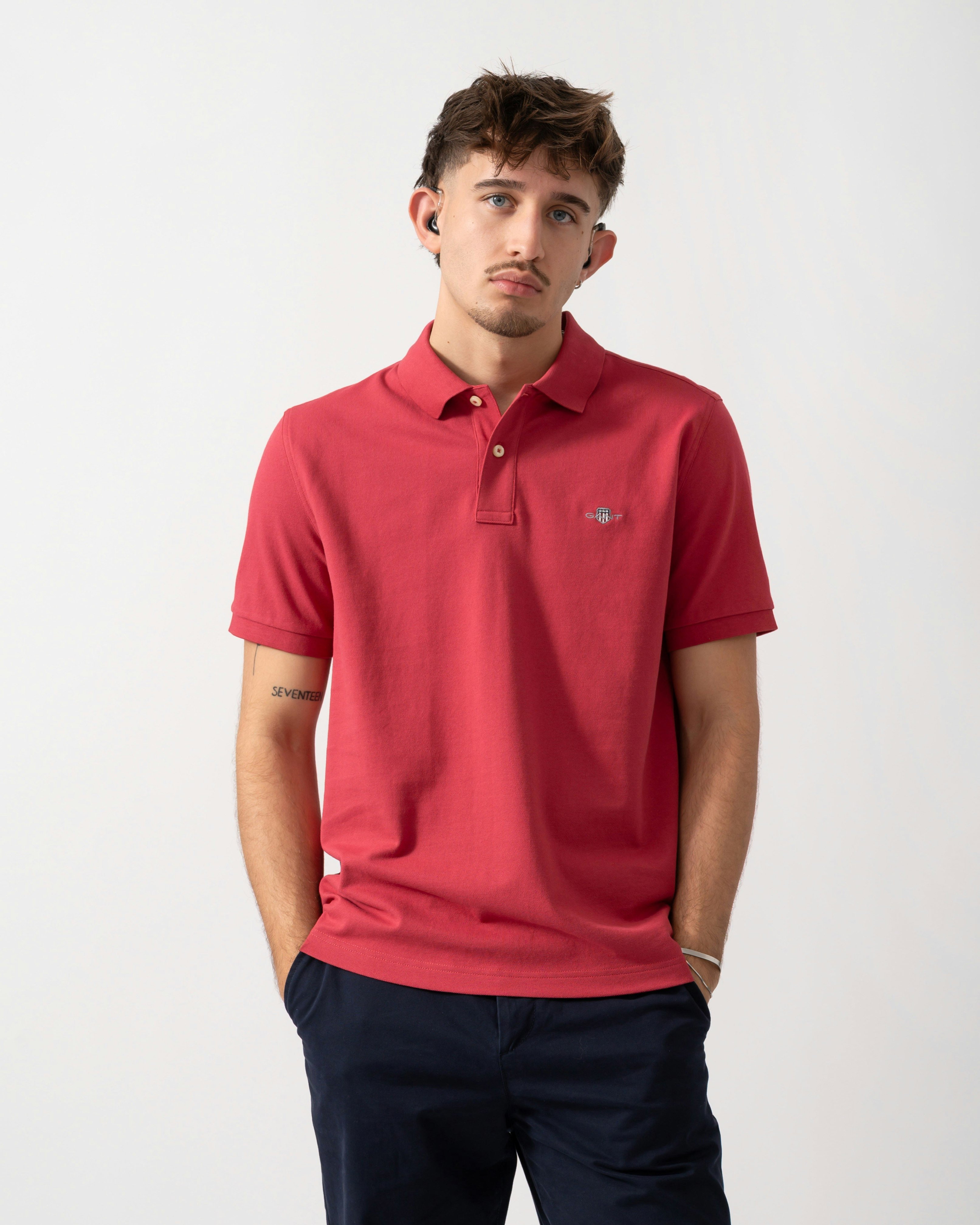 Gant Men's Red Regular Fit Short Sleeve Shield Logo Pique Polo - 609 Muted - 609 Muted - L