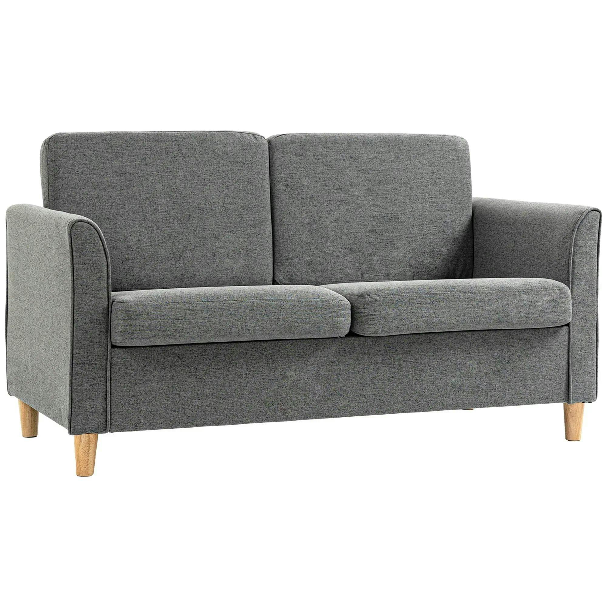 HOMCOM Double Seat Sofa - Grey Linen Upholstery Loveseat Couch with Armrests - 141cm Wide - 200kg Capacity - Image 4