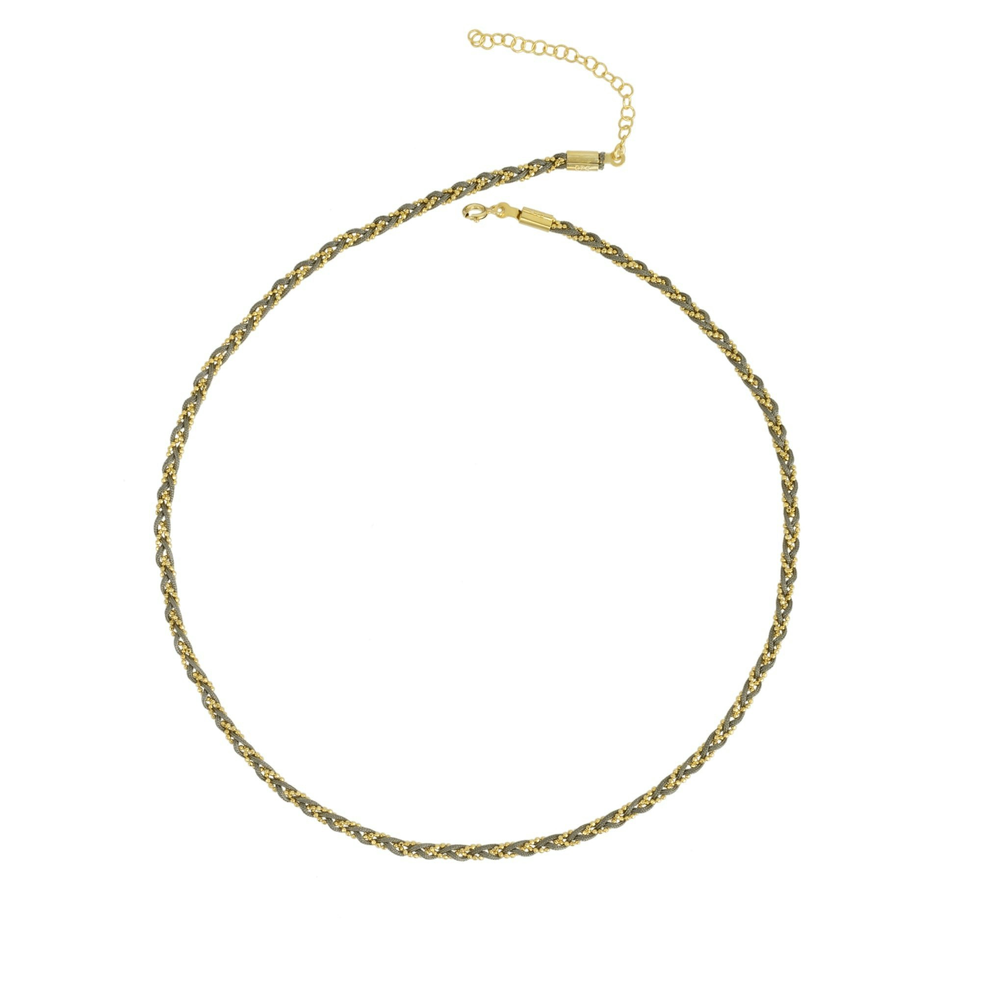 Spero London Silver/Grey Handmade Rope Braided Sterling Beaded Chain Necklace