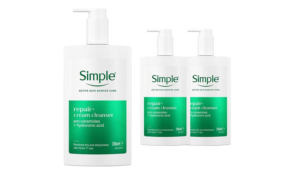 Simple Cream Repair+ Facial Cleanser Soothing Hydrating Gentle Face Wash, 240Ml - 3 Pack