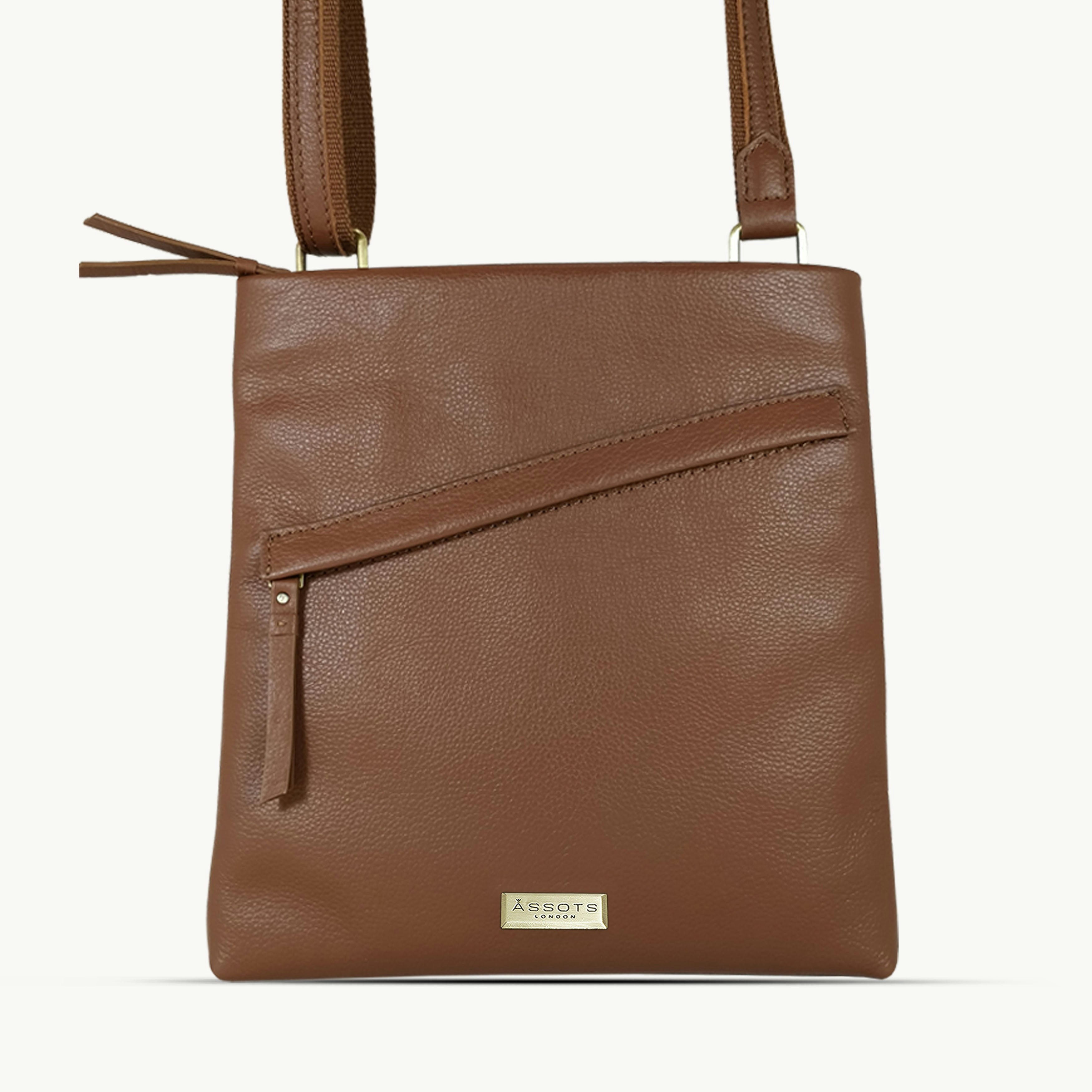 Assots London Grain 'Florence' Tan Pebble Leather Crossbody Sling Bag