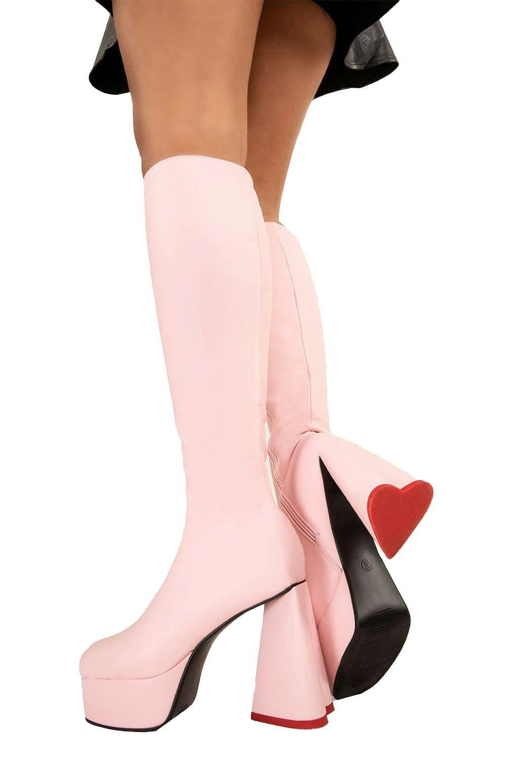 Lamoda Pink Sweet Talker Pu Wide Calf Platform Knee High Boots Stylish - Uk3