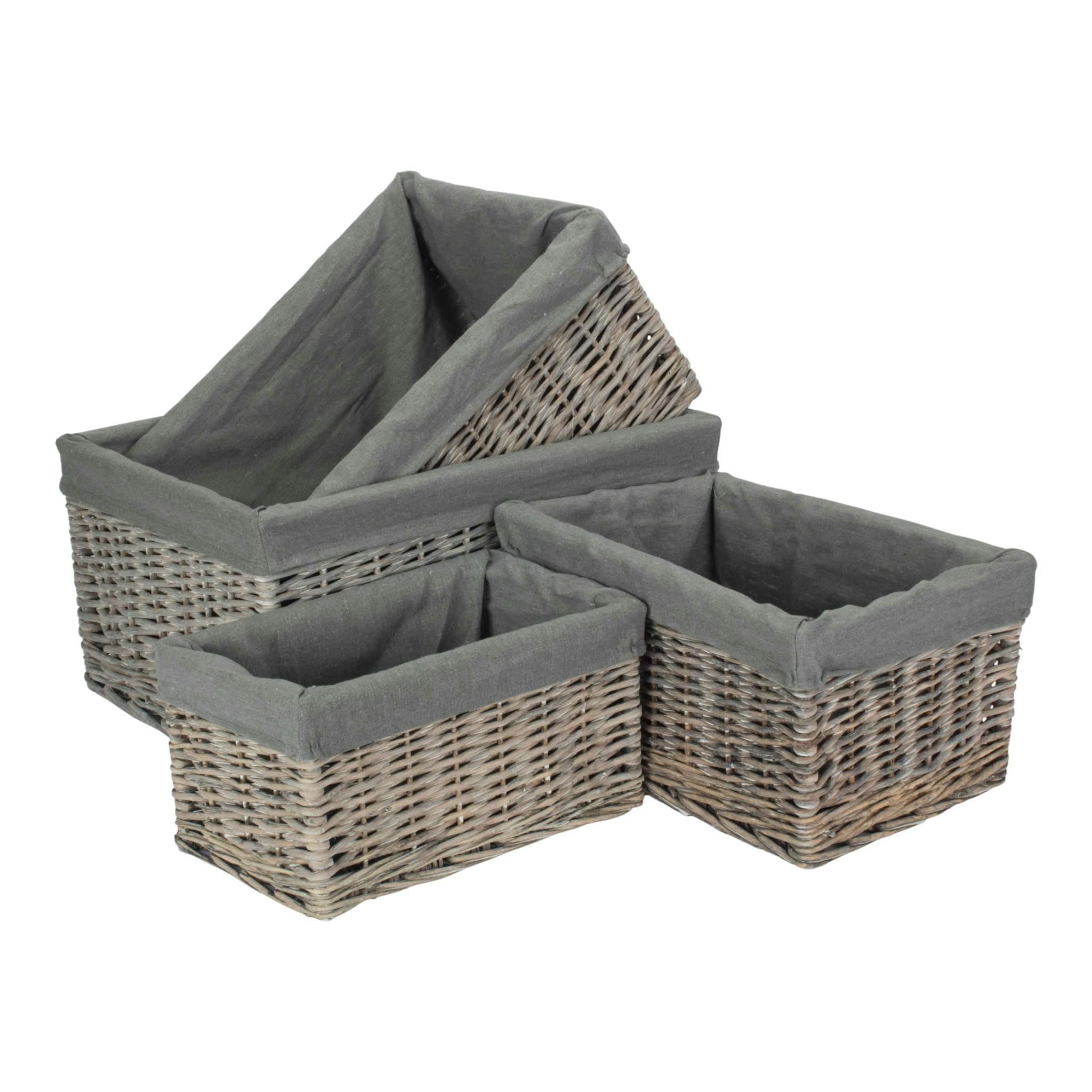 Red Hamper Red/Grey Hamper Wash Cotton Lined Willow Storage Baskets - Set Of 4 - Wicker