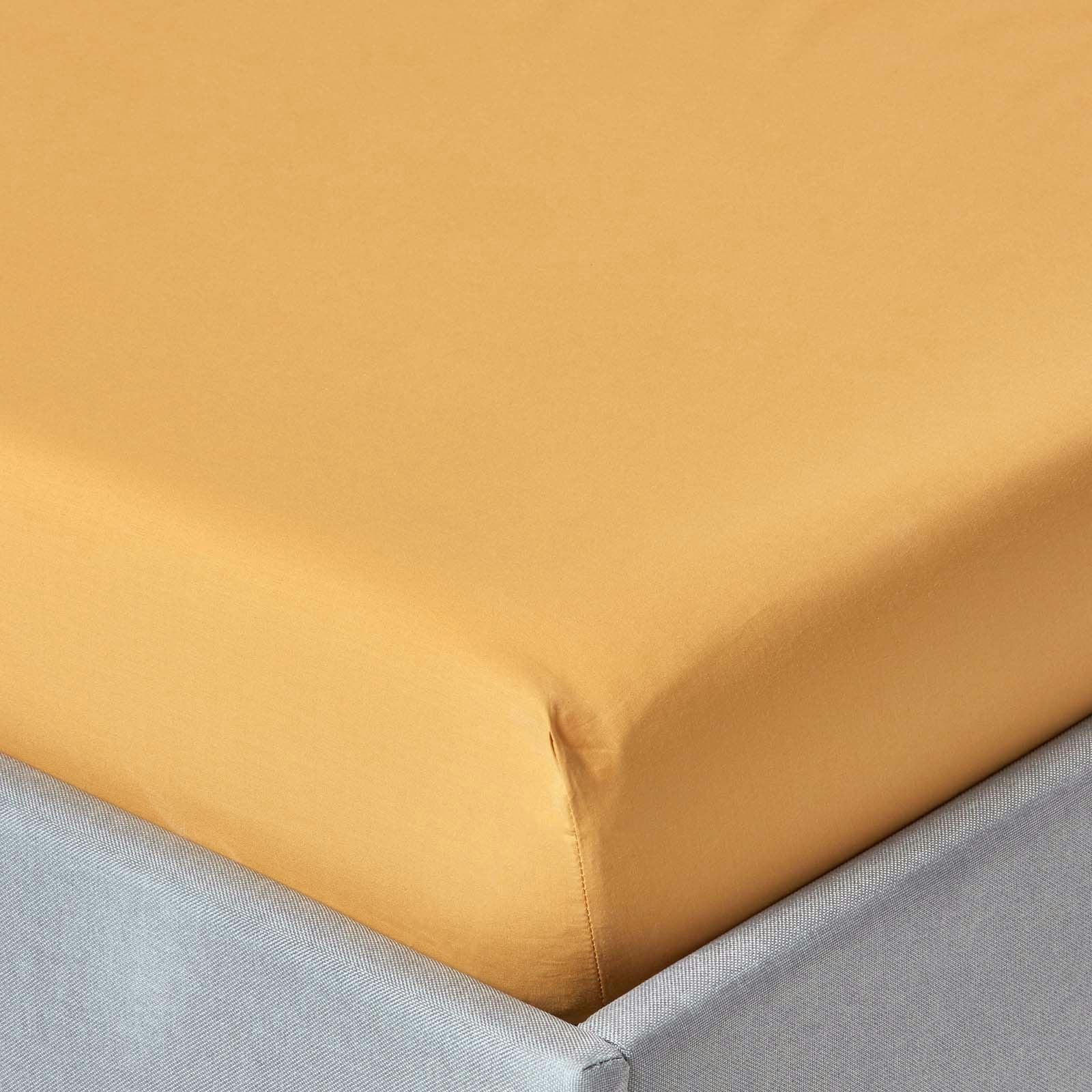 Rackhams Yellow Crisp & Cool 200 Tc Egyptian Cotton Percale Fitted Sheet – 46 Cm Extra Deep - Mustard - Double