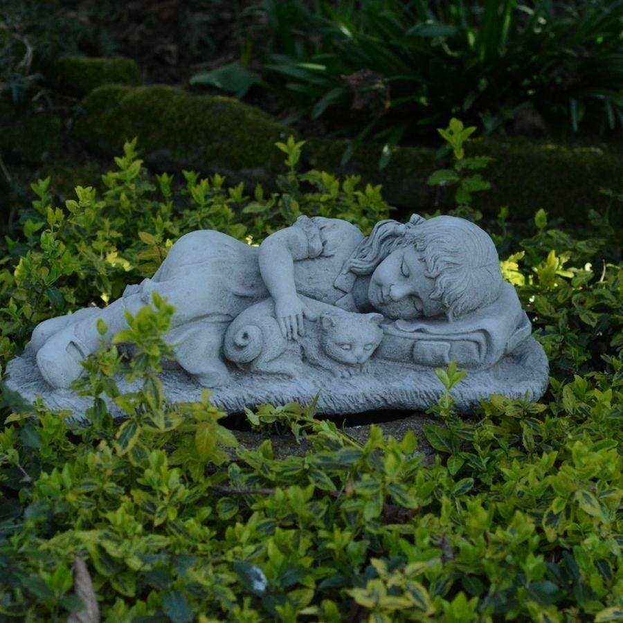 Rackhams Girls Small With Her Cat Garden Statue