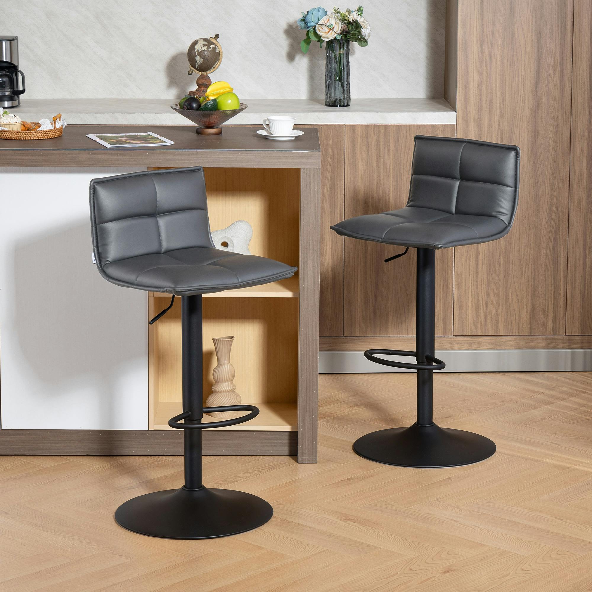 Rackhams Black/Dark/Grey Bar Stools Set Of 2 Swivel Height Adjustable Barstools - Set Of 2