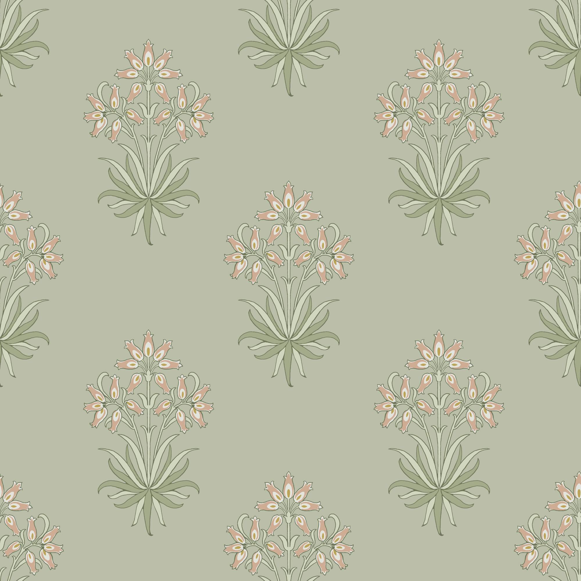 Rackhams Pink/Ivory/Green Hyacinth Flower Wallpaper | Peony & Sage