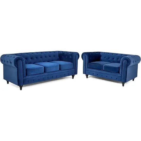 Rackhams Blue Belmont Chesterfield 3+2 Velvet Sofa
