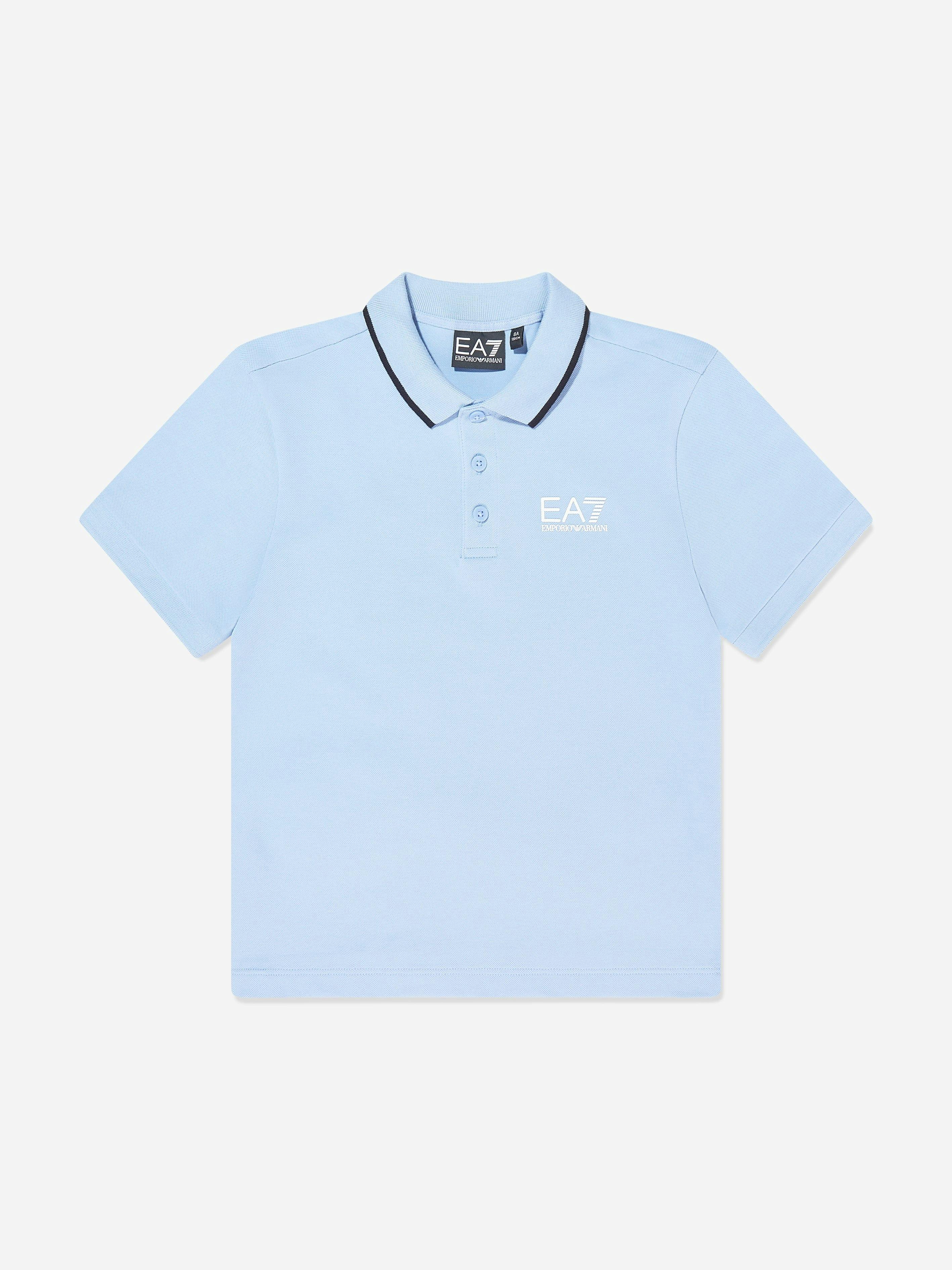 Ea7 Emporio Armani Boys Blue Train Core Id Polo Shirt In - 16 Yrs