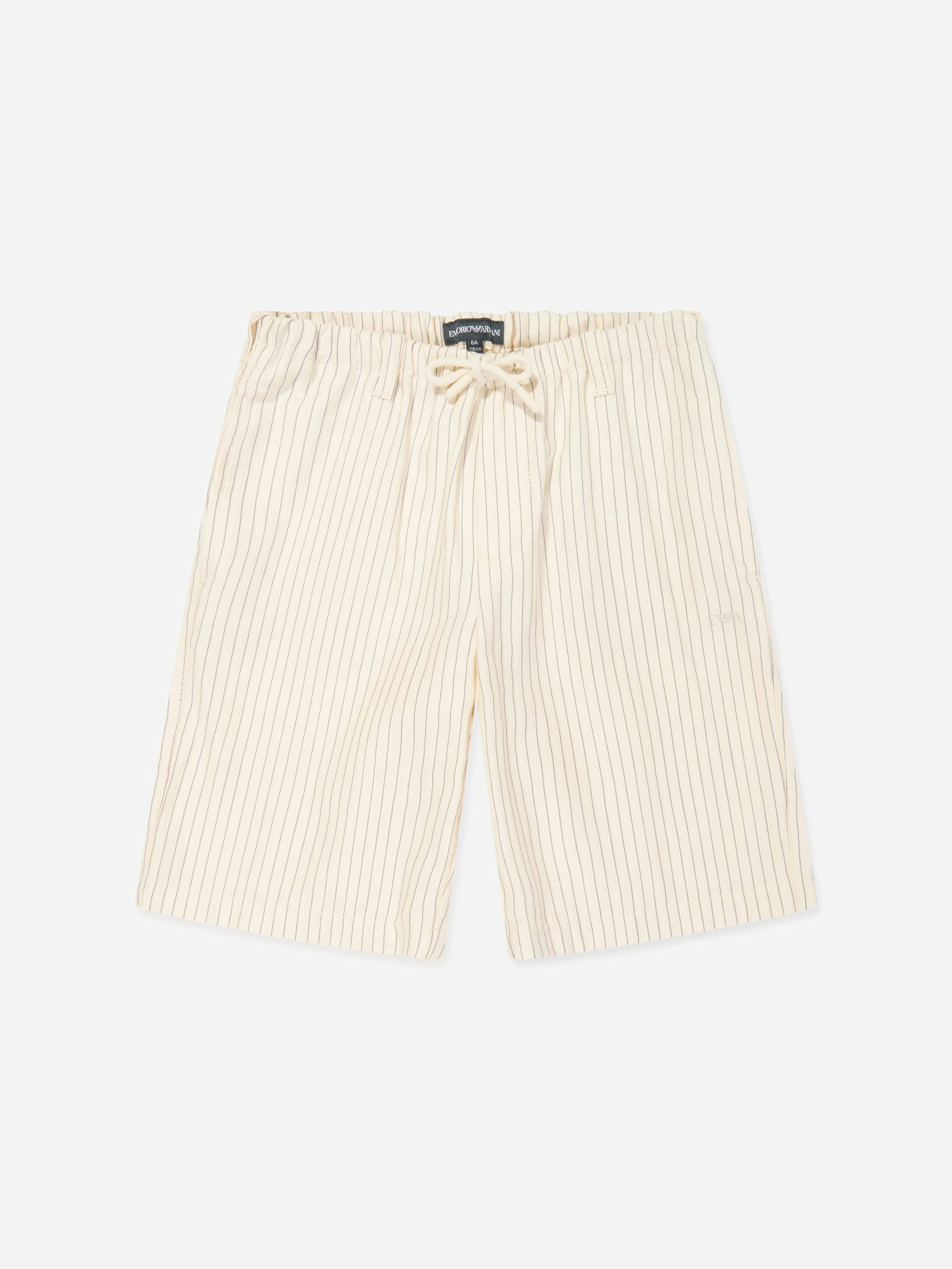 Emporio Armani Boys Ivory Striped Linen Shorts In - 8 Yrs