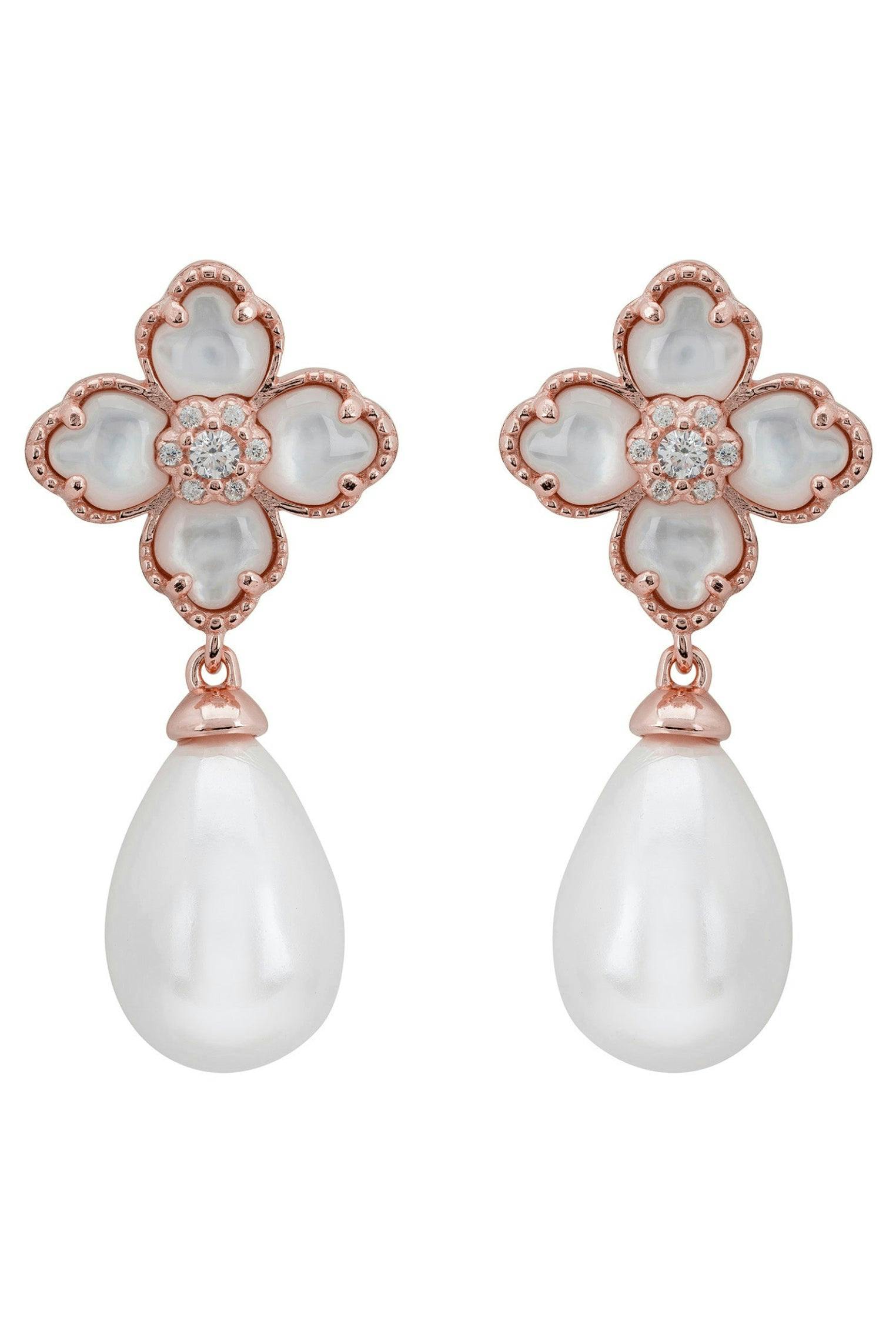Latelita Silver/Light Flower Clover Pearl Drop Earrings Mother Of Pearl Rosegold