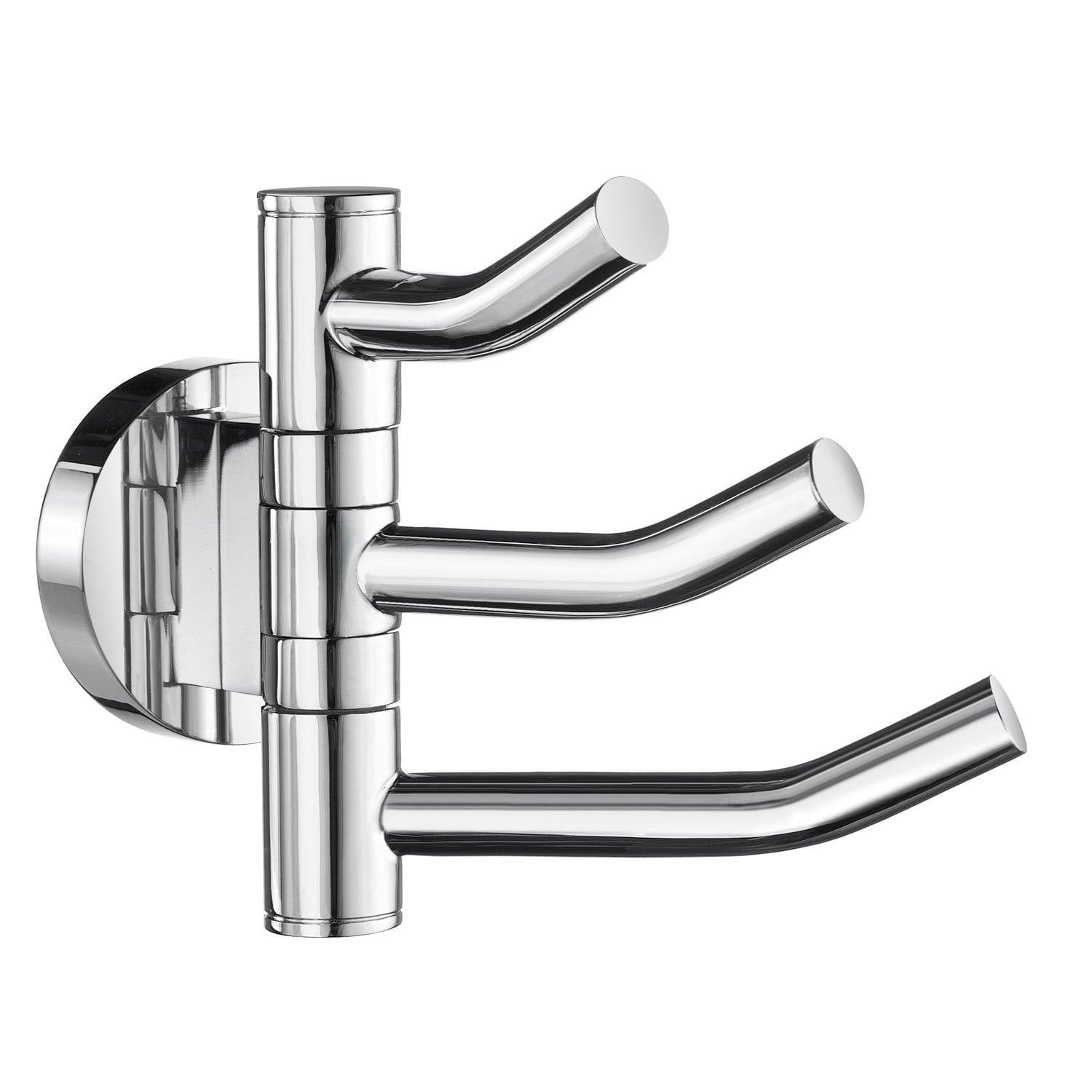 Rackhams Polished Chrome Triple Swing Arm Towel Hooks 90Mm X 117Mm Wall Mounted Bathroom Storage Robe Hooks Clothes Hanger Coat Peg