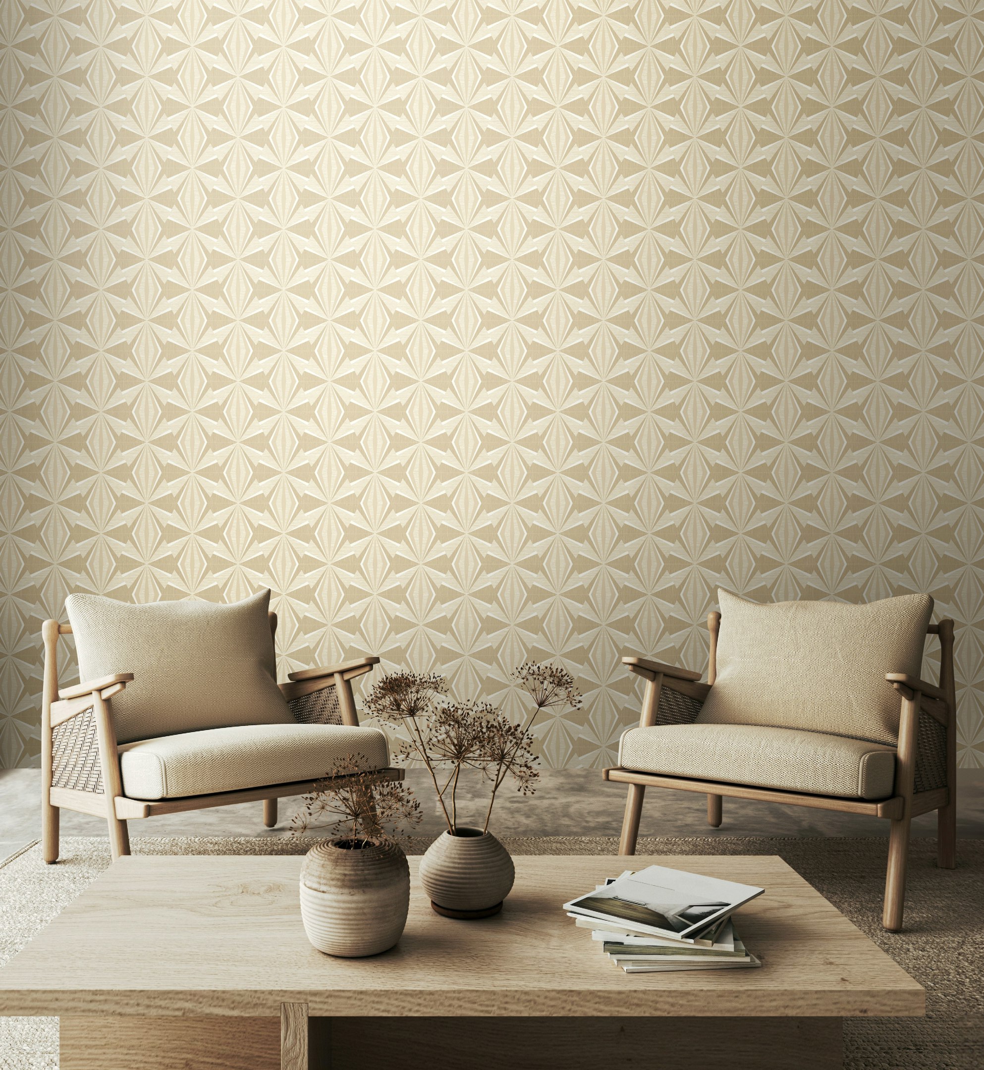 Rackhams Beige Sunray Diamond - 10M Wallpaper