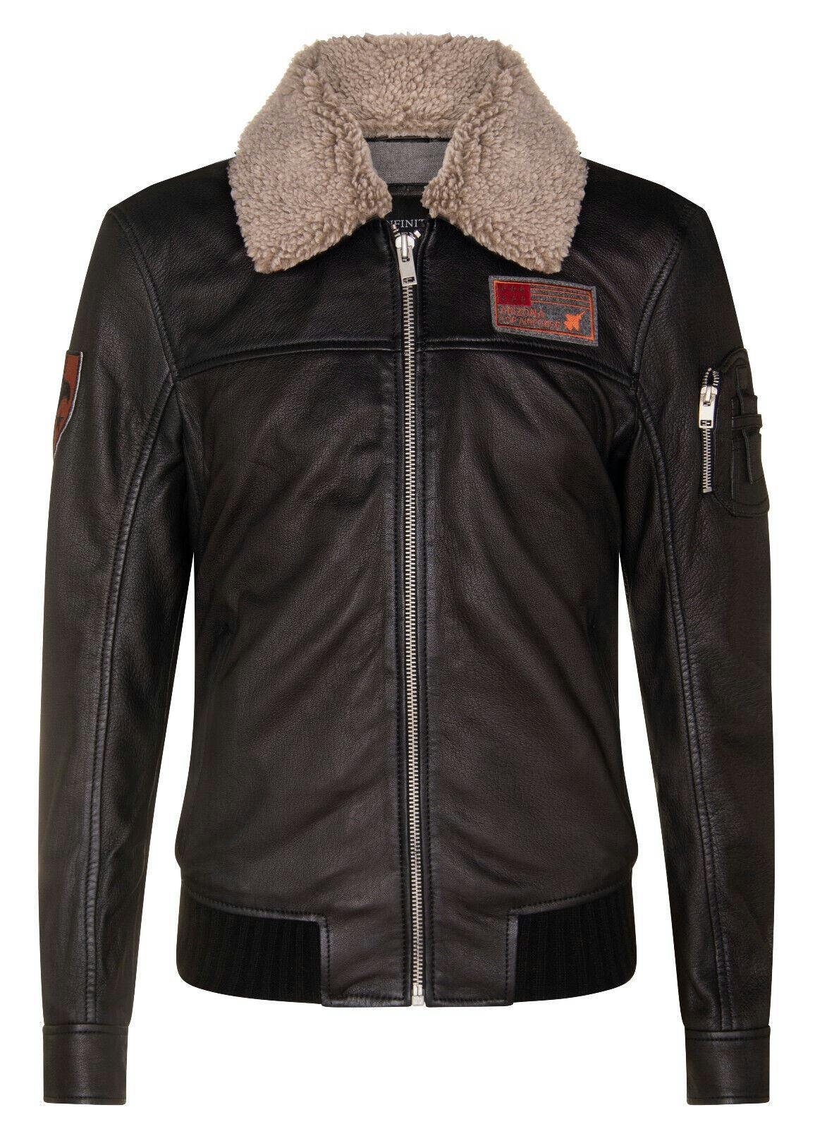 Infinity Leather Men's Black Us Leather Bomber Jacket-Arizona - Uk 4XL | Eu 58 | Us 48