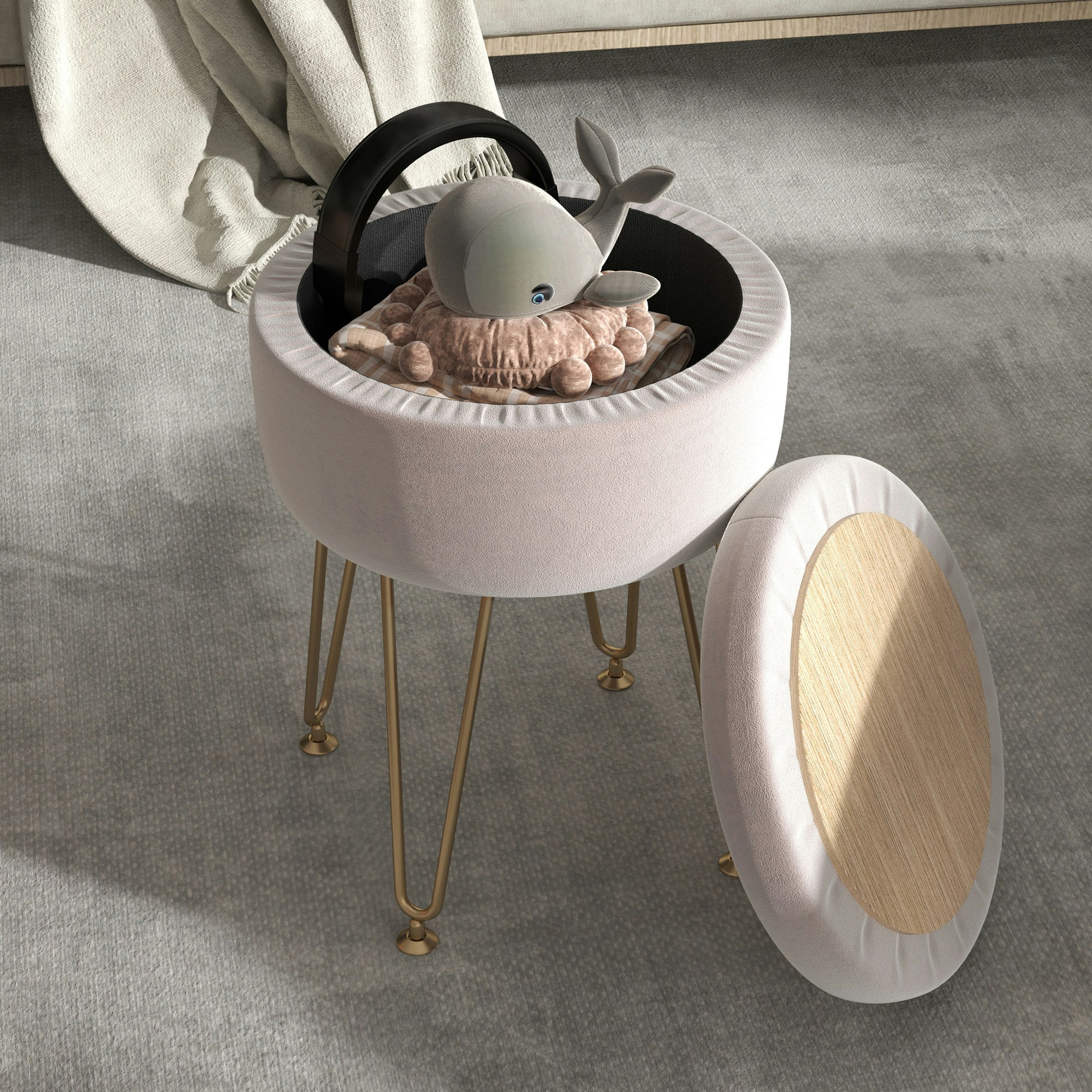 Rackhams Pink 5L Velvet Footstool With Removable Lid For Bedroom - Hot - Polyester - 33Cm X 33Cm X 43Cm