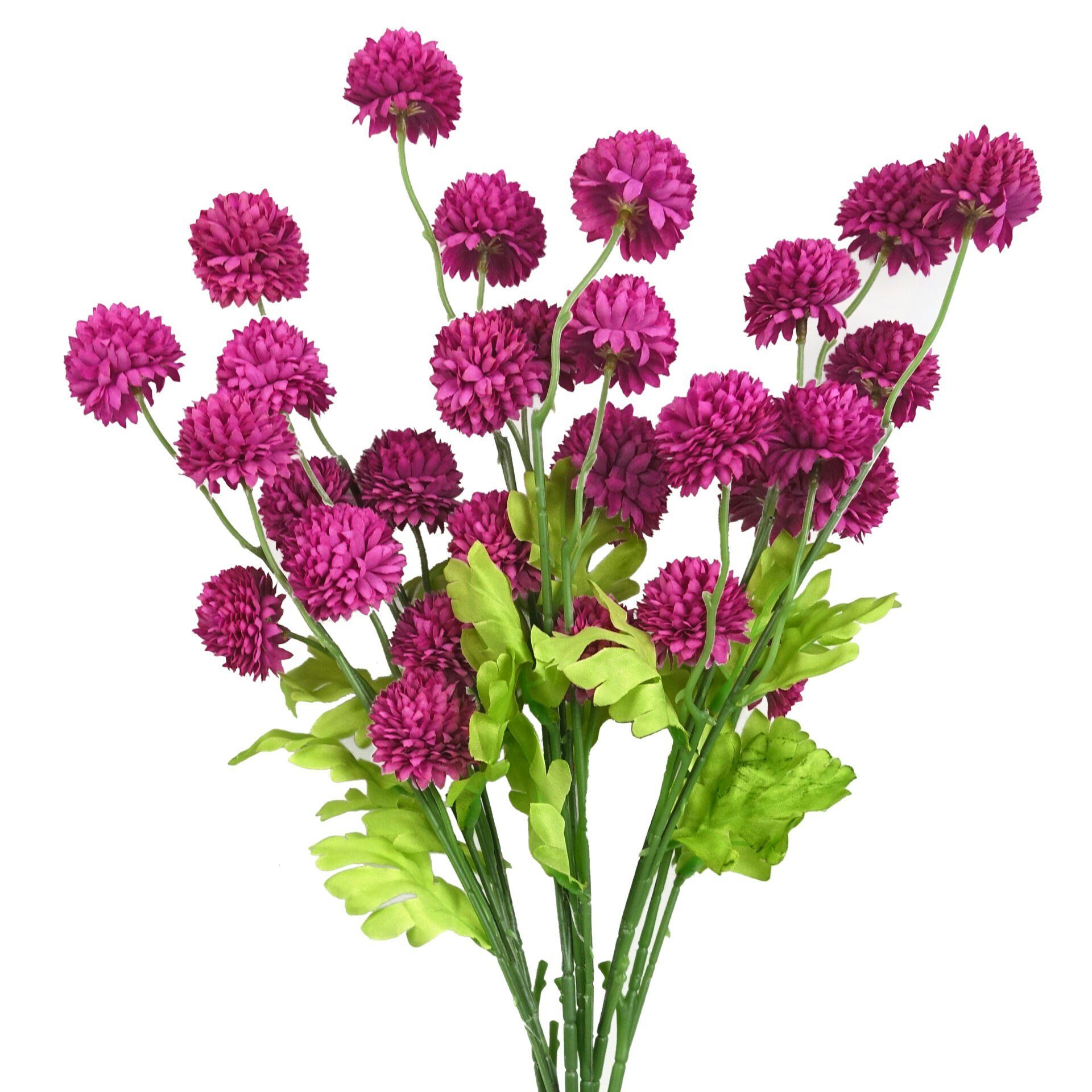 Leaf Pink Pack Of 6 X Dahlia Pompom Artificial Stem - 6 X Dahlia Pompom - - 50Cm