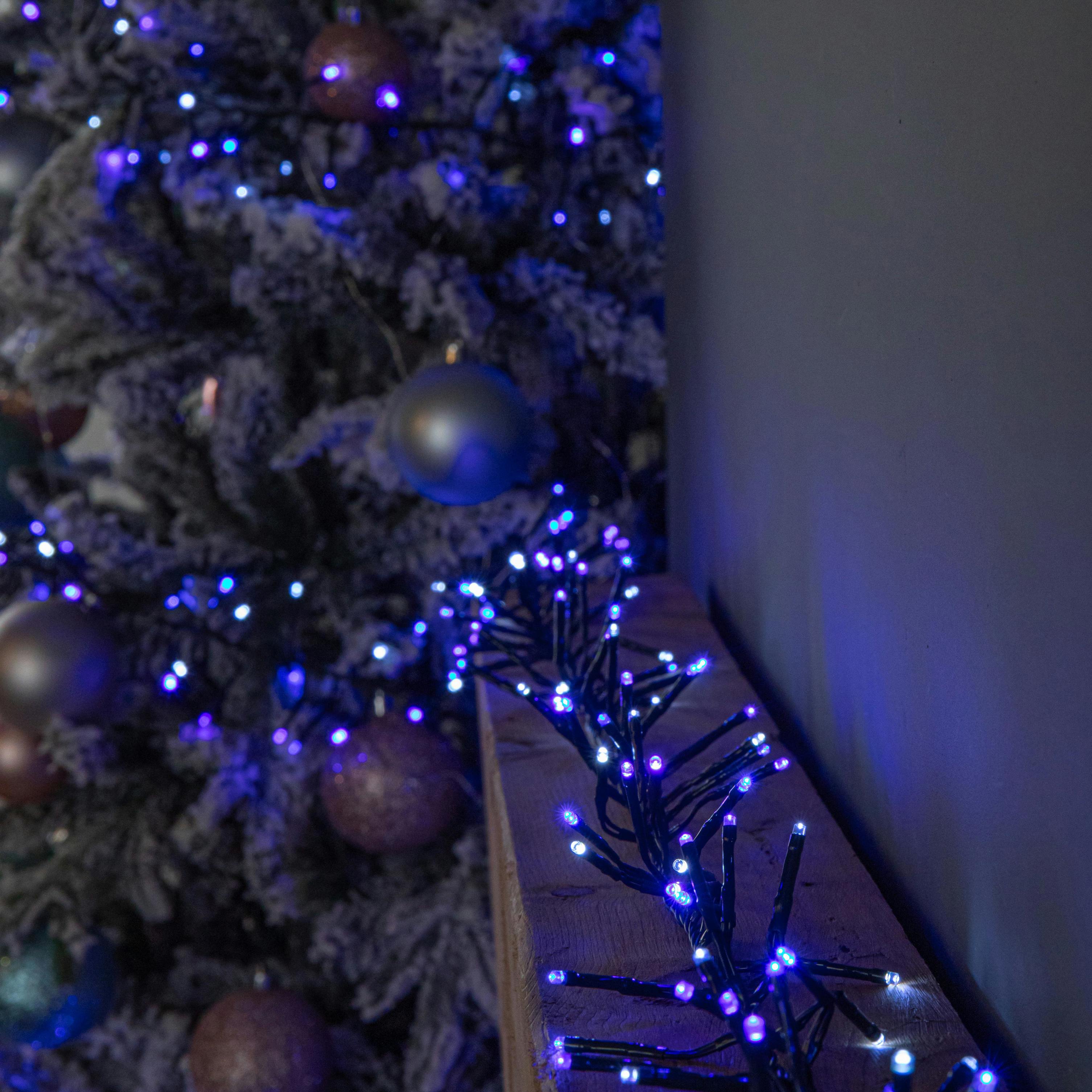 Rackhams Blue/Purple/White 37.5M 3000 Led Christmas Cluster Multi-Action String Lights With Timer In &