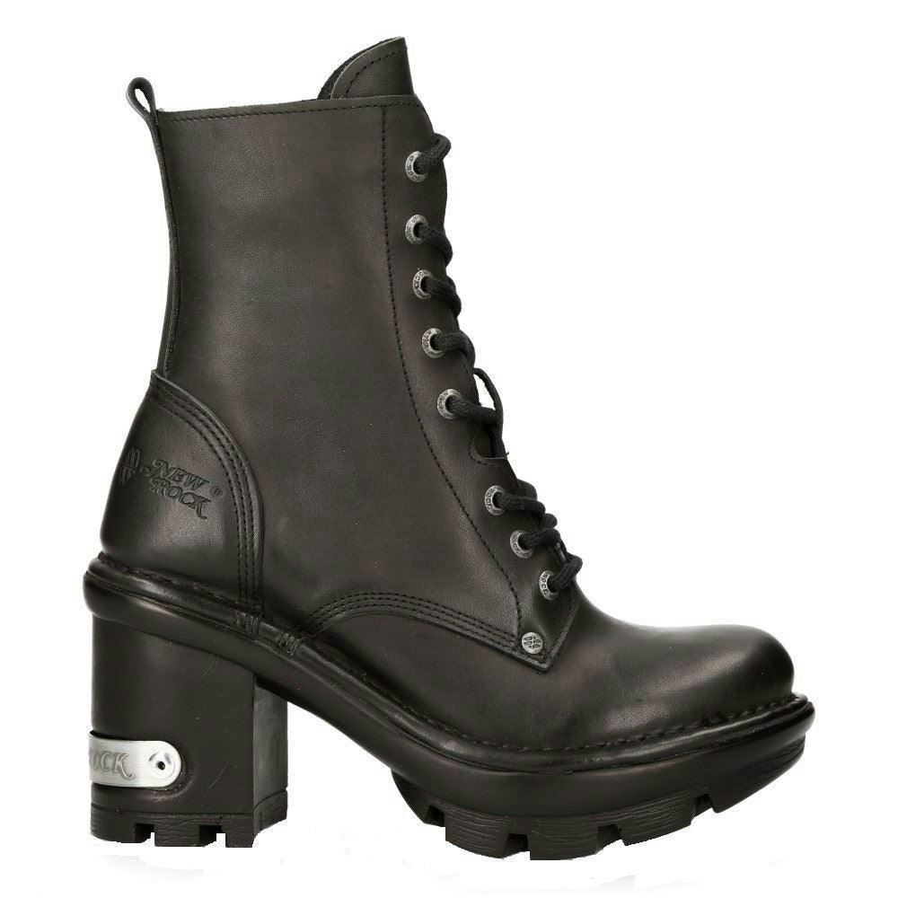New Rock Women's Black Platform Heel Boots Plain Metal Military Punk Goth Newtyre07x-S1 - Eu 37