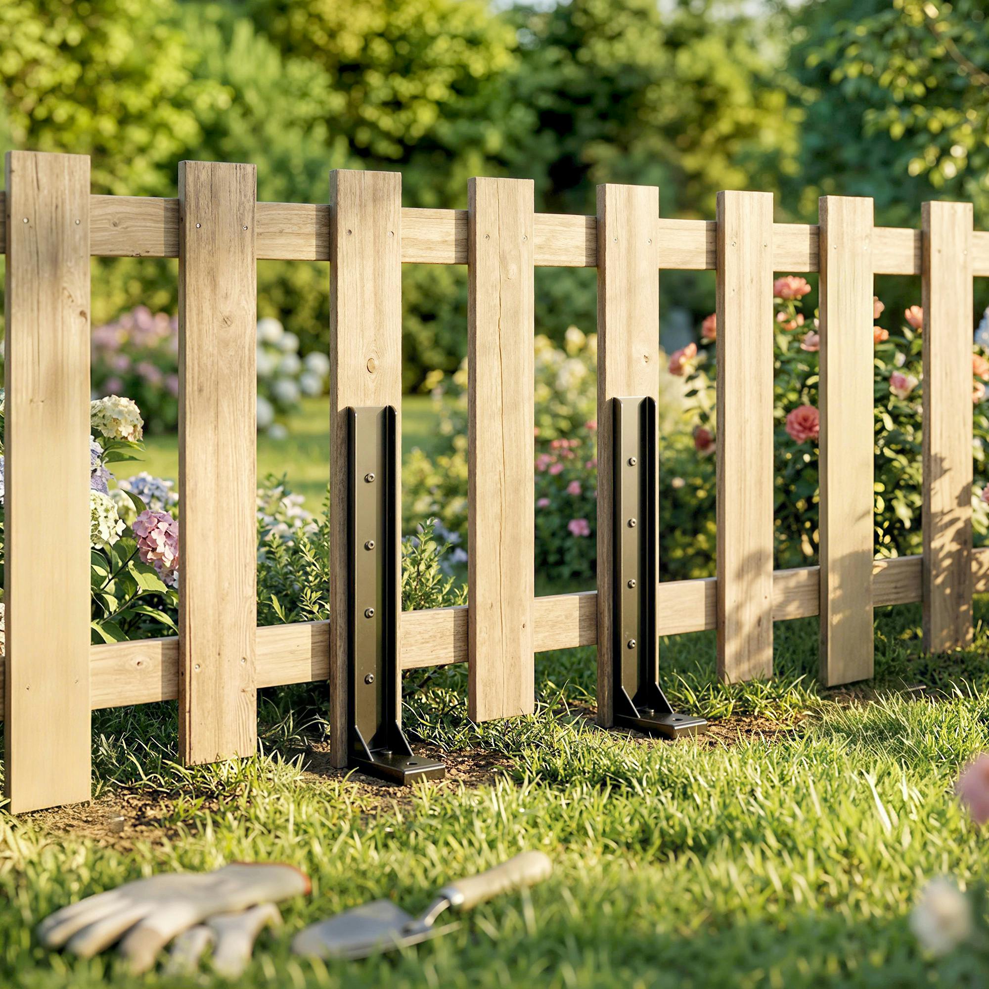 Rackhams Black 2 Pack Fence Post Repair Kit, Metal Fence Post Support With Drill - Fence Post Repair Kit - 81 X 5.5 X 12 Cm