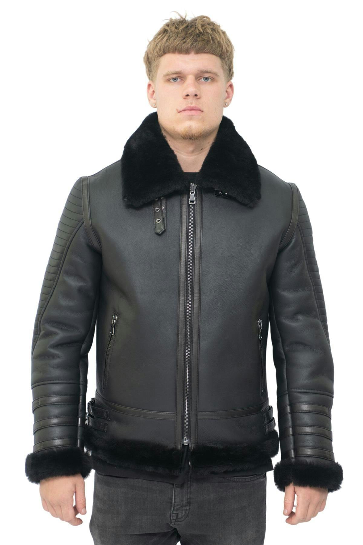 Infinity Leather Men's Black Retro Sheepskin Bomber Jacket-Asheville - Uk 2XL | Eu 54 | Us 44