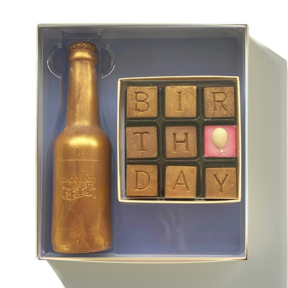 Choc On Choc White/Golden Chocolate Birthday And Beer Gift Box