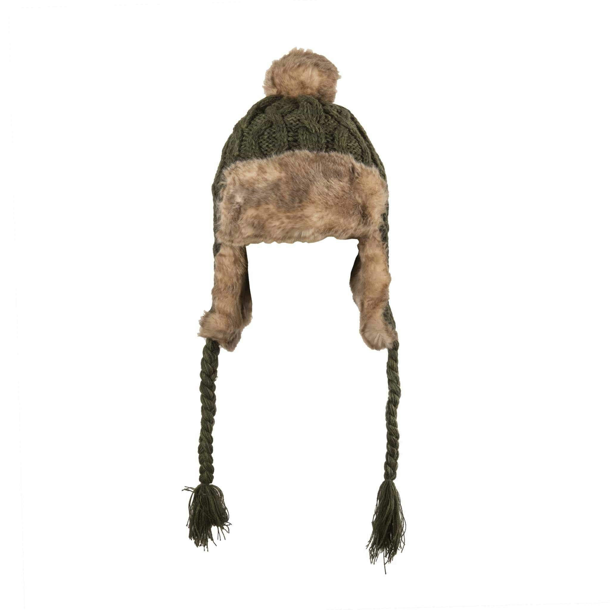Aran Traditions Dark/Green Aran Cable Trapper Hat