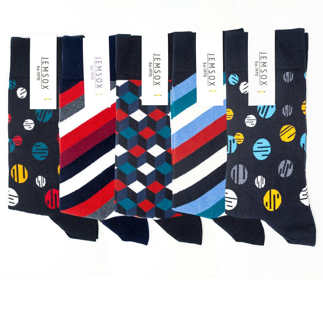 Jemsox Men's Black/Grey ’S 5-Pack Premium Socks Multipack - Crew Socks For Everyday, Dress & Athletic Use - Linear Luxe