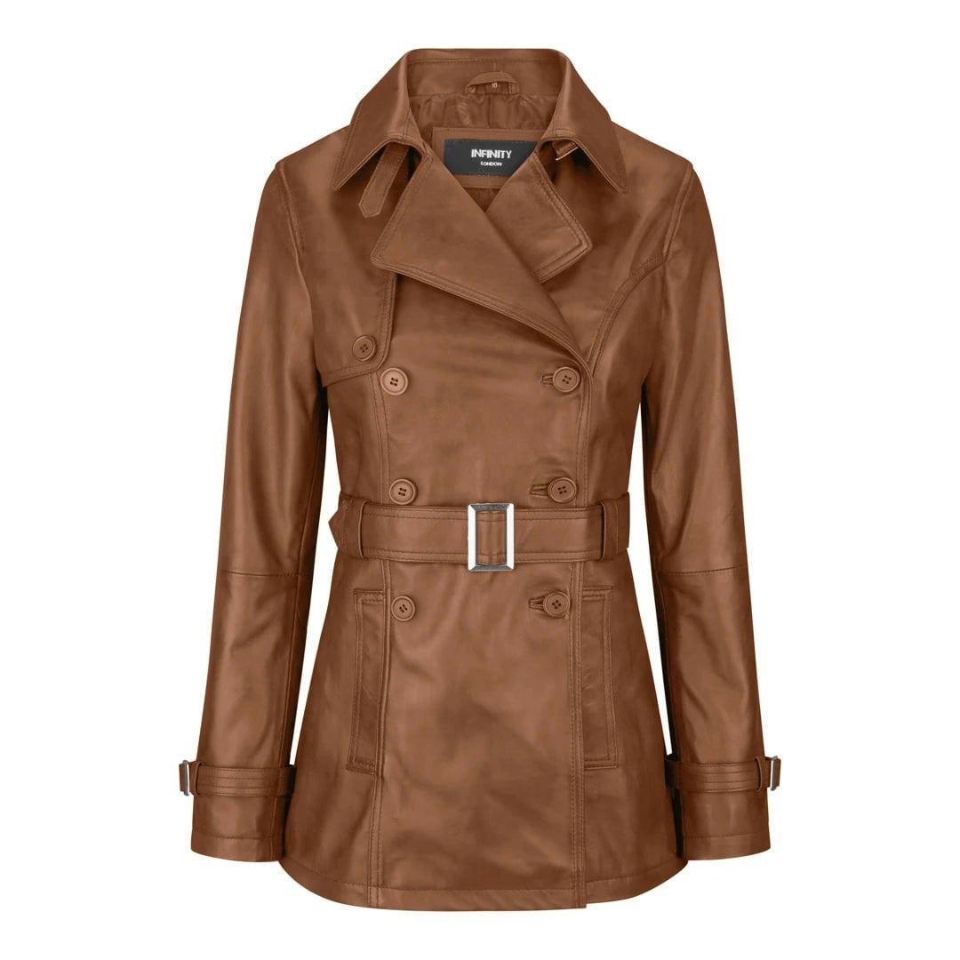 Infinity Leather Women's Black/Burgundy/Green Leather Company Leather Belted Coat Brown Tan - Tan - Uk 22