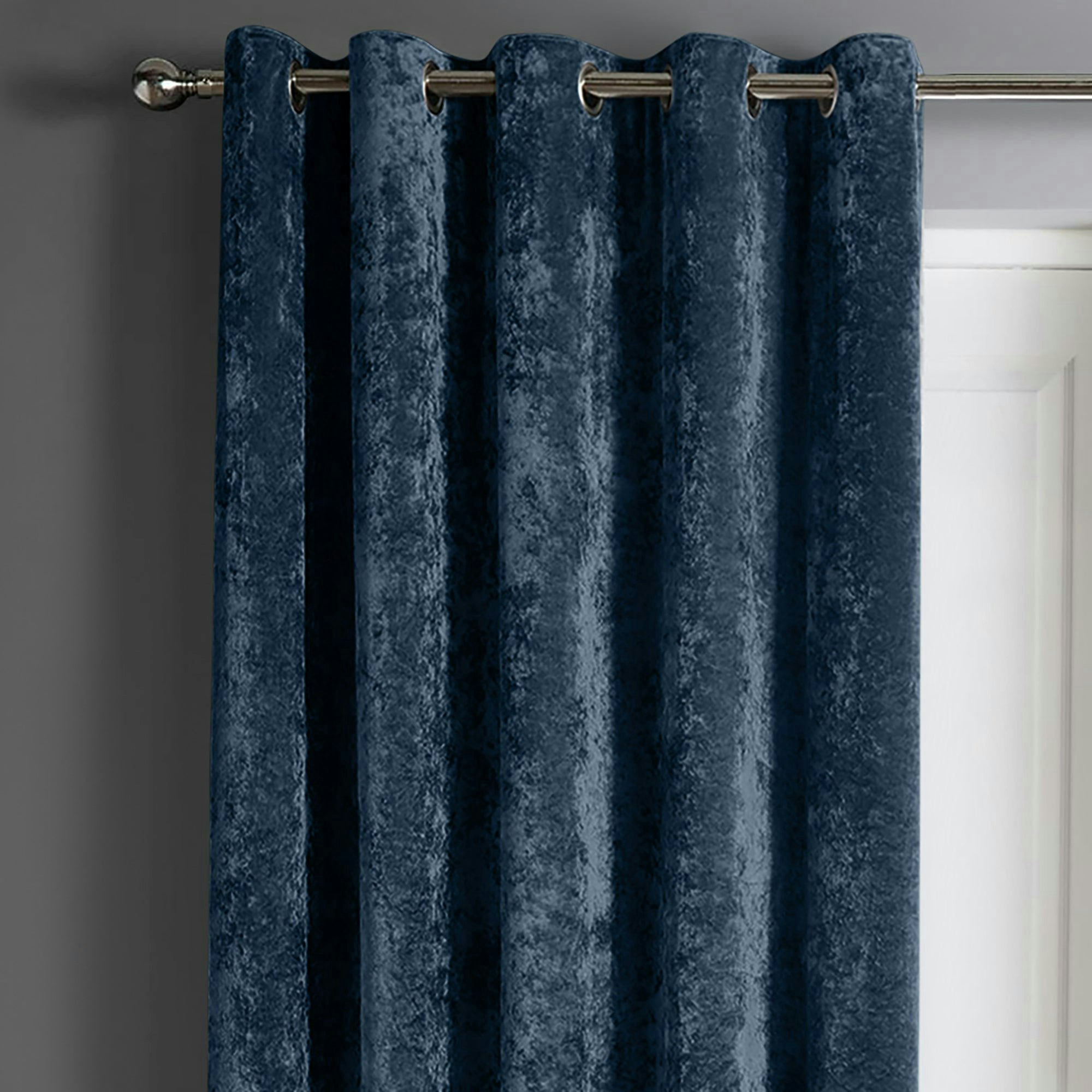 Rackhams Light Crushed Velvet Eyelet Door Curtain - 117Cm X 213Cm - Navy